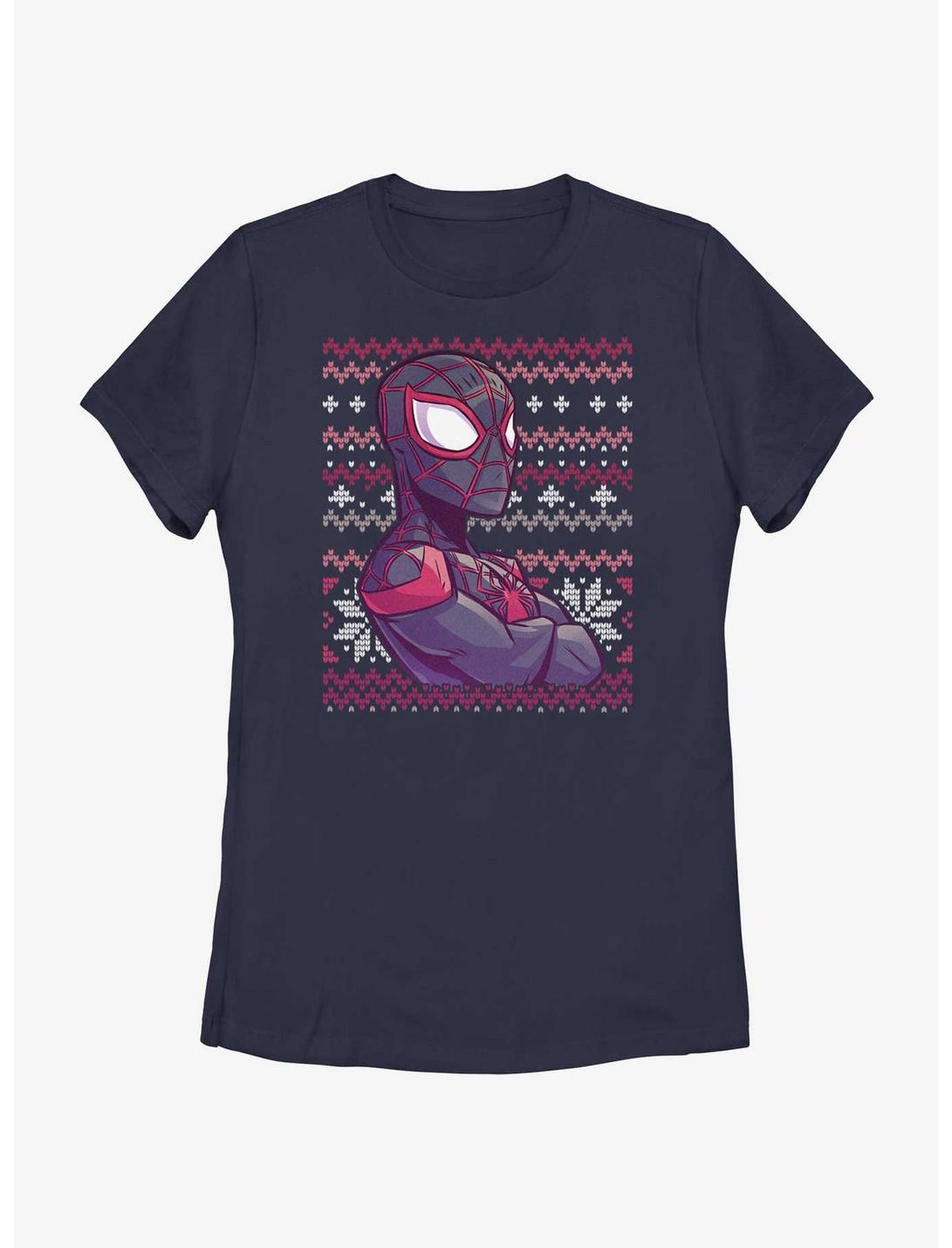 Marvel Spider-Man Miles Morales Ugly Christmas Womens T-Shirt, NAVY, hi-res