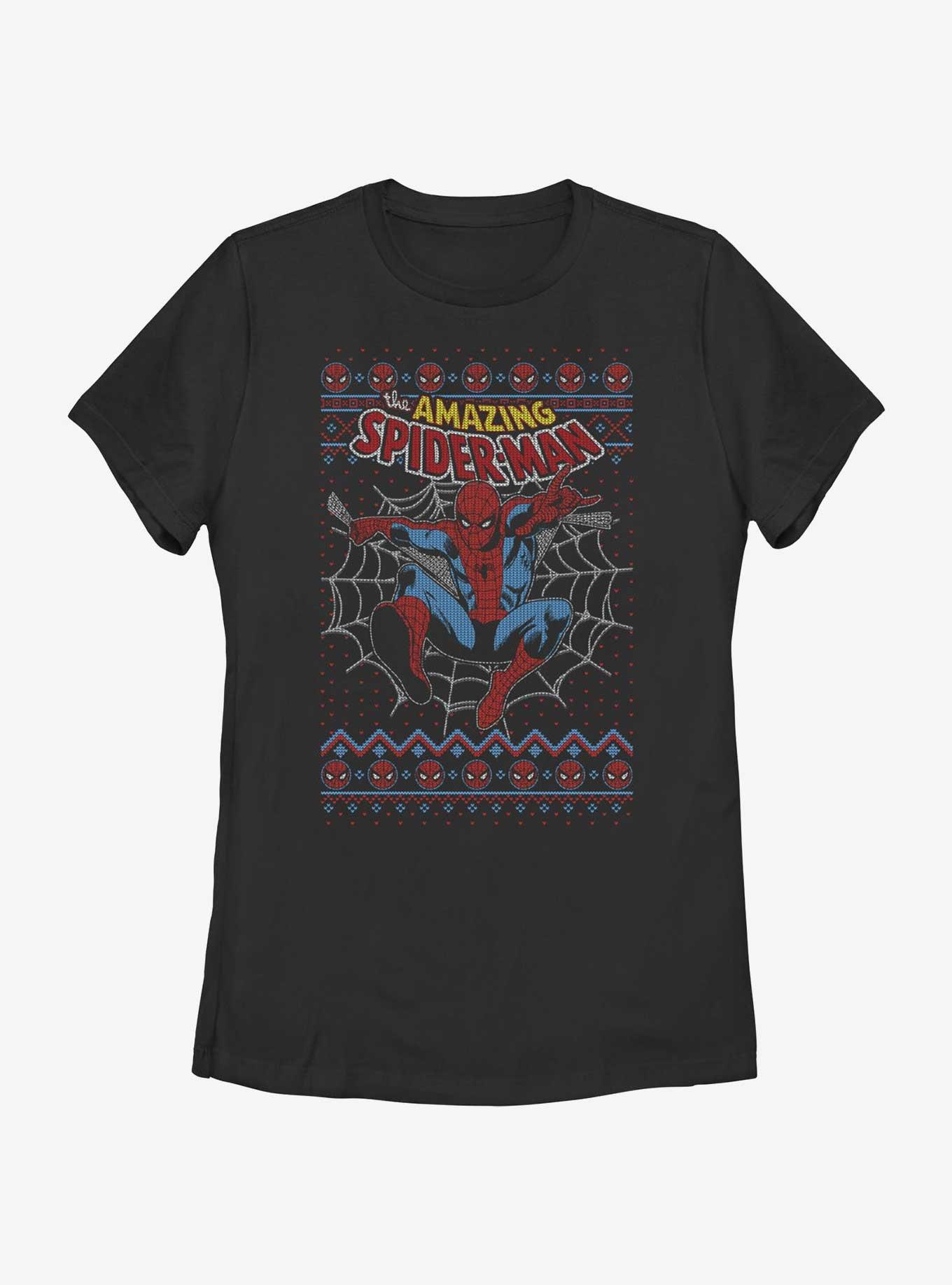 Marvel Spider-Man Web Jump Ugly Christmas Womens T-Shirt, BLACK, hi-res