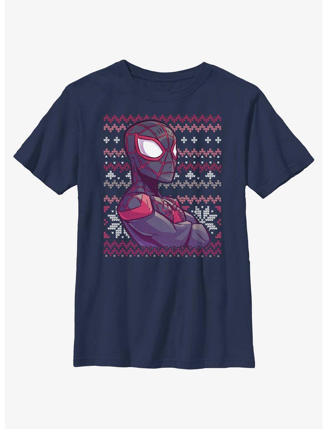 Marvel Spider-Man Miles Morales Ugly Christmas Youth T-Shirt, NAVY, hi-res