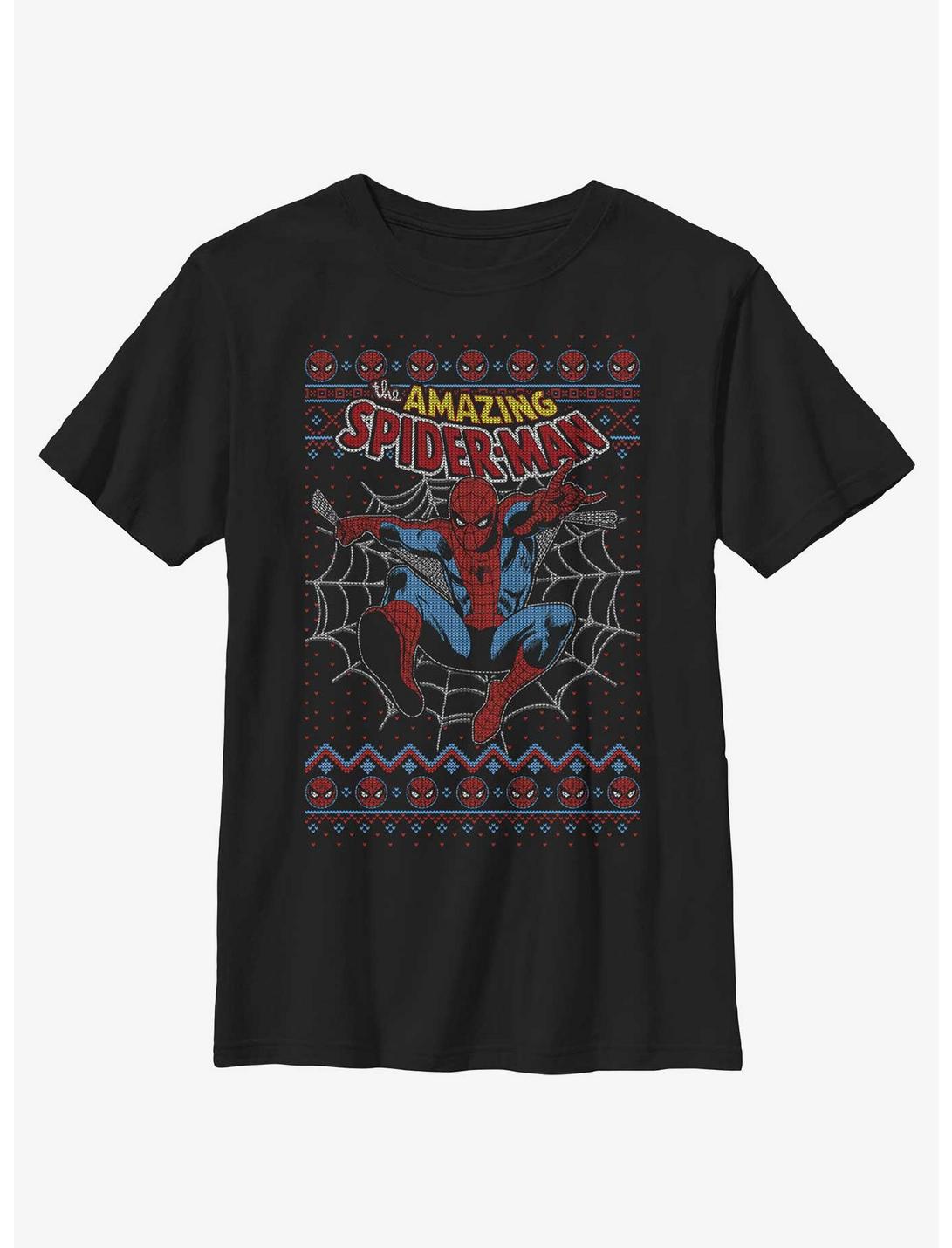 Marvel Spider-Man Web Jump Ugly Christmas Youth T-Shirt, BLACK, hi-res