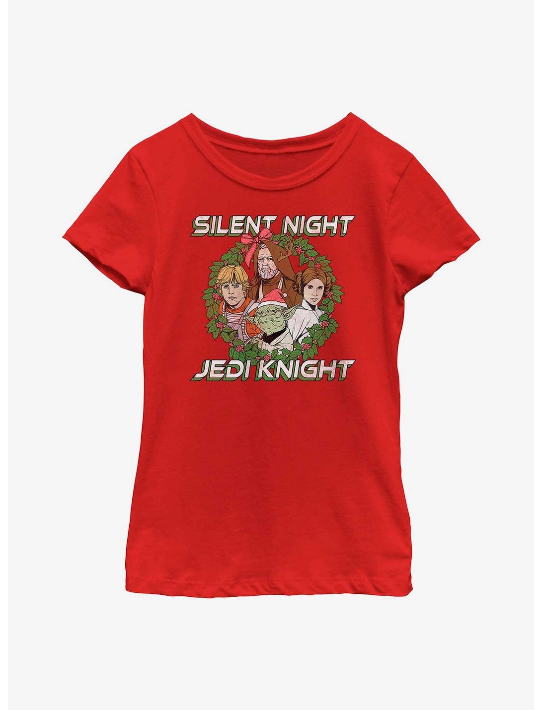 Star Wars Silent Night Jedi Knight Wreath Youth Girls T-Shirt, RED, hi-res