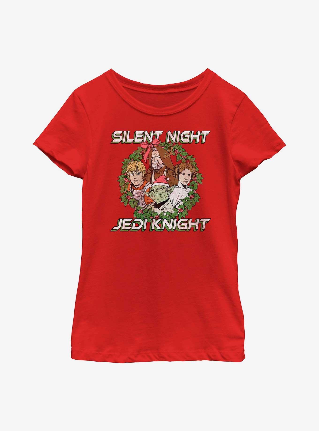 Star Wars Silent Night Jedi Knight Wreath Youth Girls T-Shirt, RED, hi-res