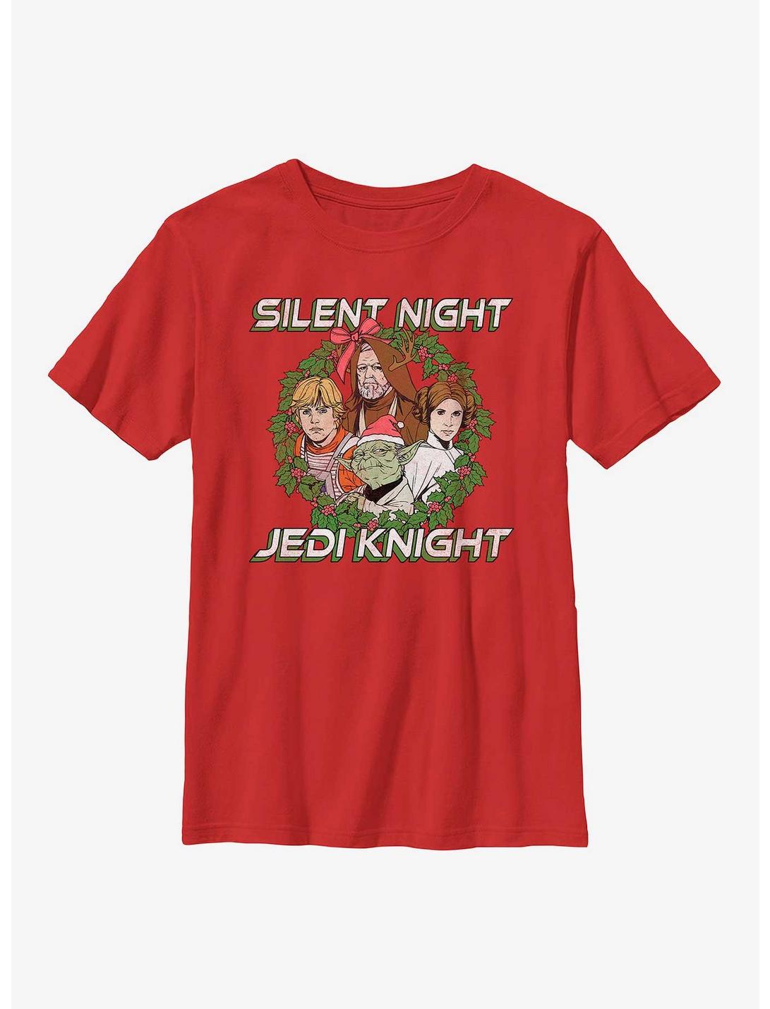 Star Wars Silent Night Jedi Knight Wreath Youth T-Shirt, RED, hi-res