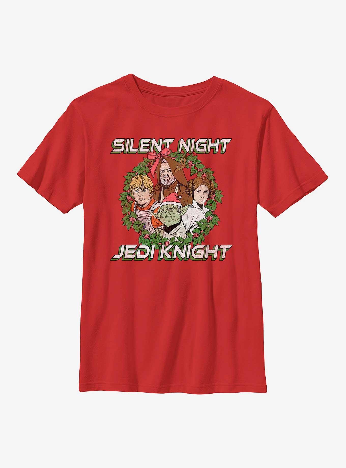 Star Wars Silent Night Jedi Knight Wreath Youth T-Shirt, RED, hi-res