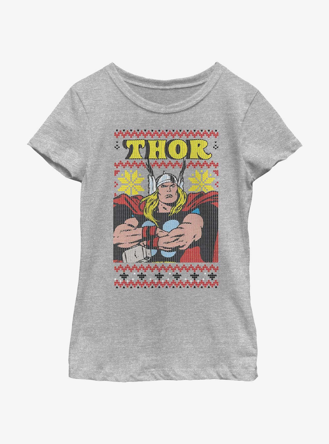 Marvel Thor Asgardian Ugly Christmas Youth Girls T-Shirt, ATH HTR, hi-res