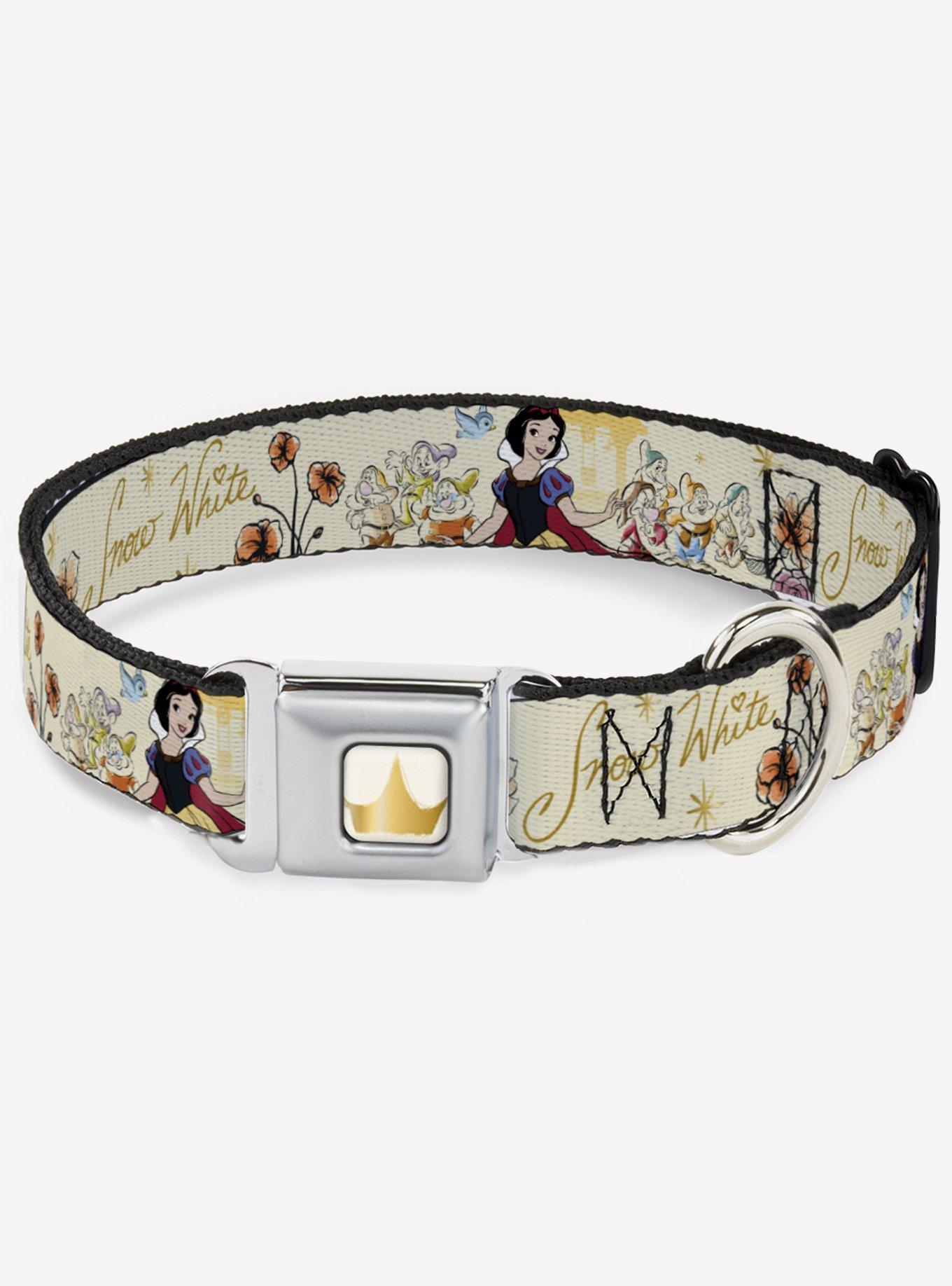 Disney Snow White And The Seven Dwarfs With Script And Flowers Seatbelt Buckle Pet Collar, , hi-res