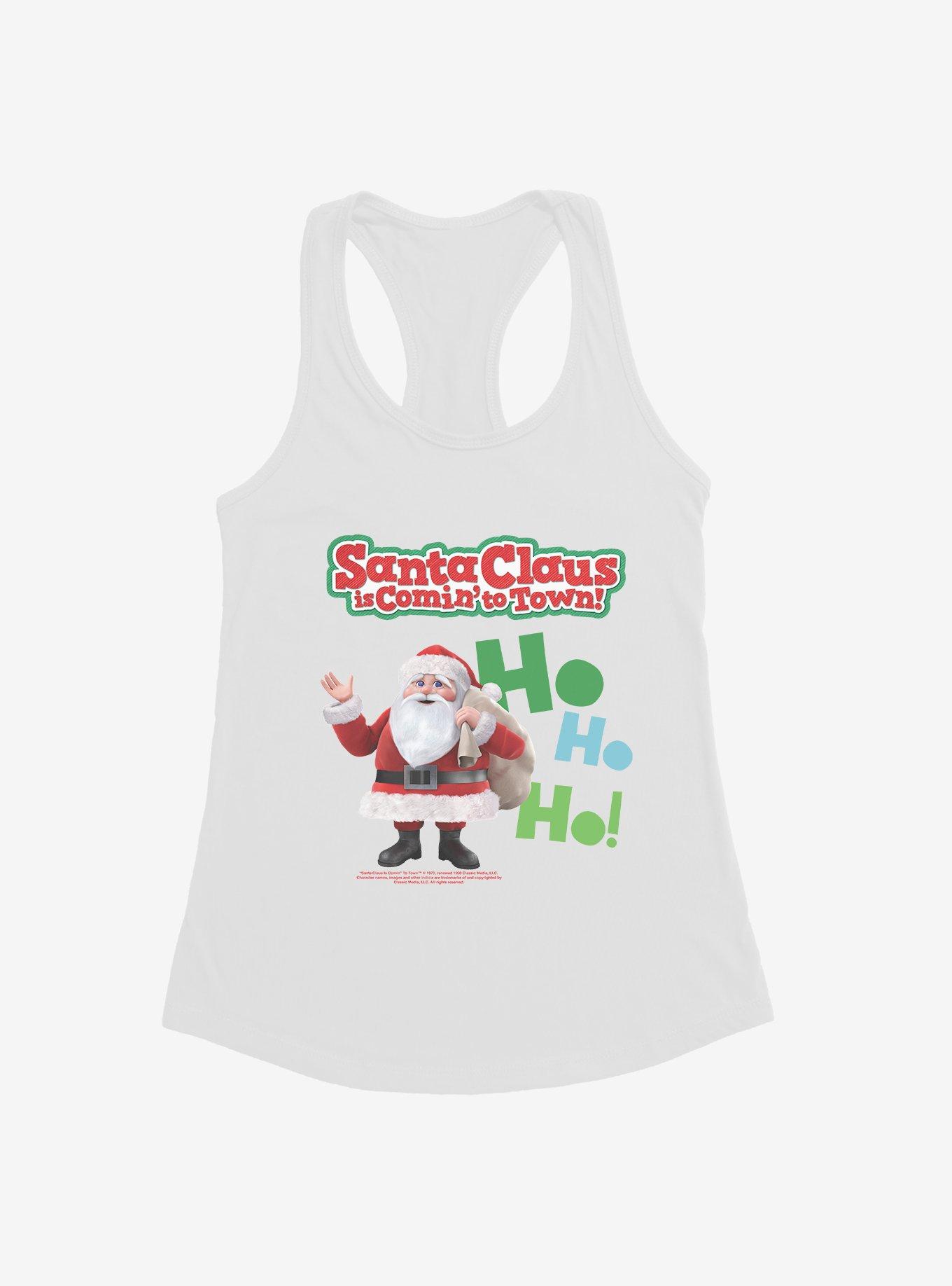 Santa Claus Is Comin' To Town! Ho Ho Ho! Santa Claus Girls Tank, WHITE, hi-res