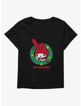 Plus Size My Melody Happy Holidays Christmas Wreath Womens T-Shirt Plus Size, , hi-res