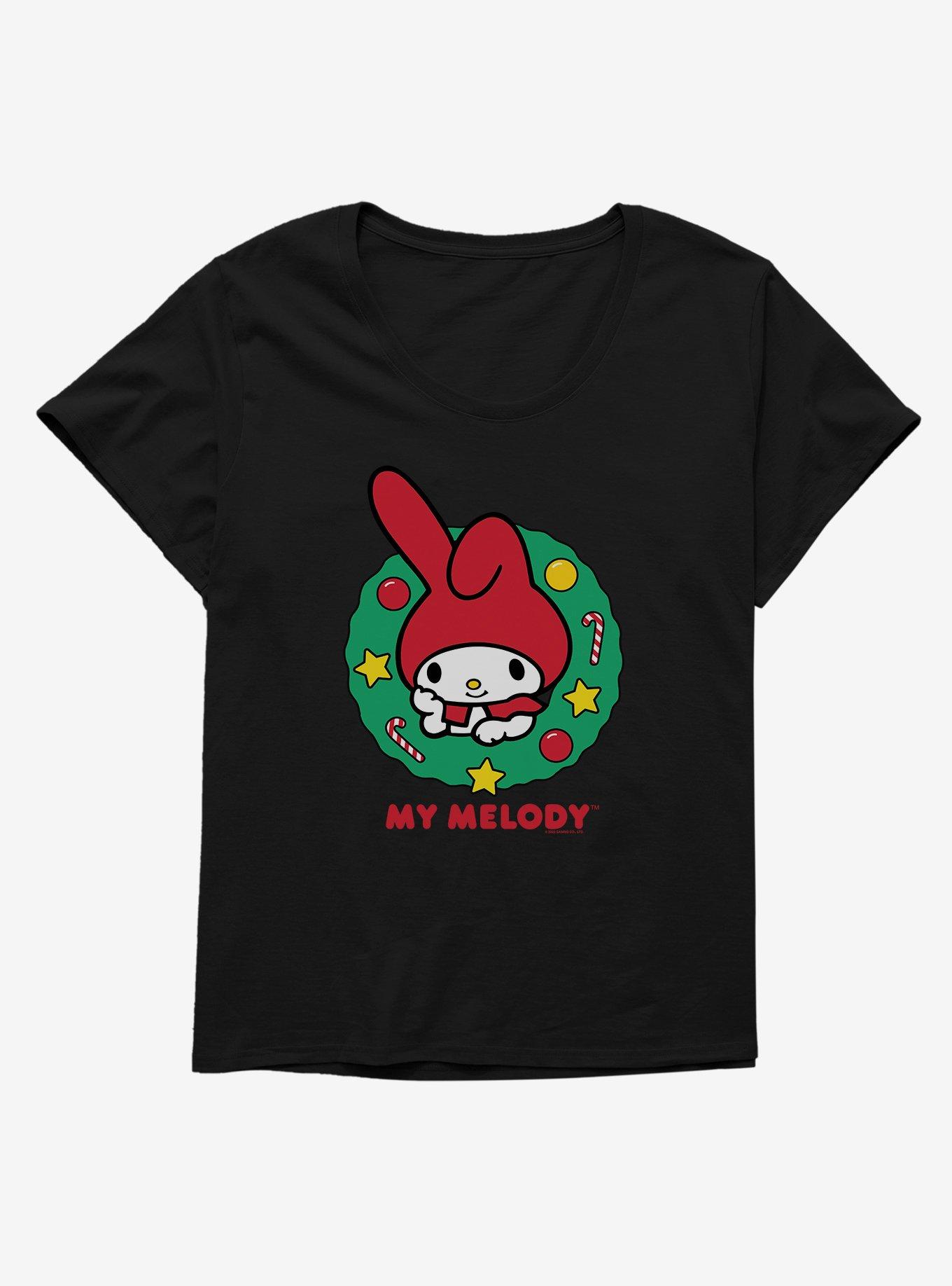My Melody Happy Holidays Christmas Wreath Womens T-Shirt Plus Size, BLACK, hi-res