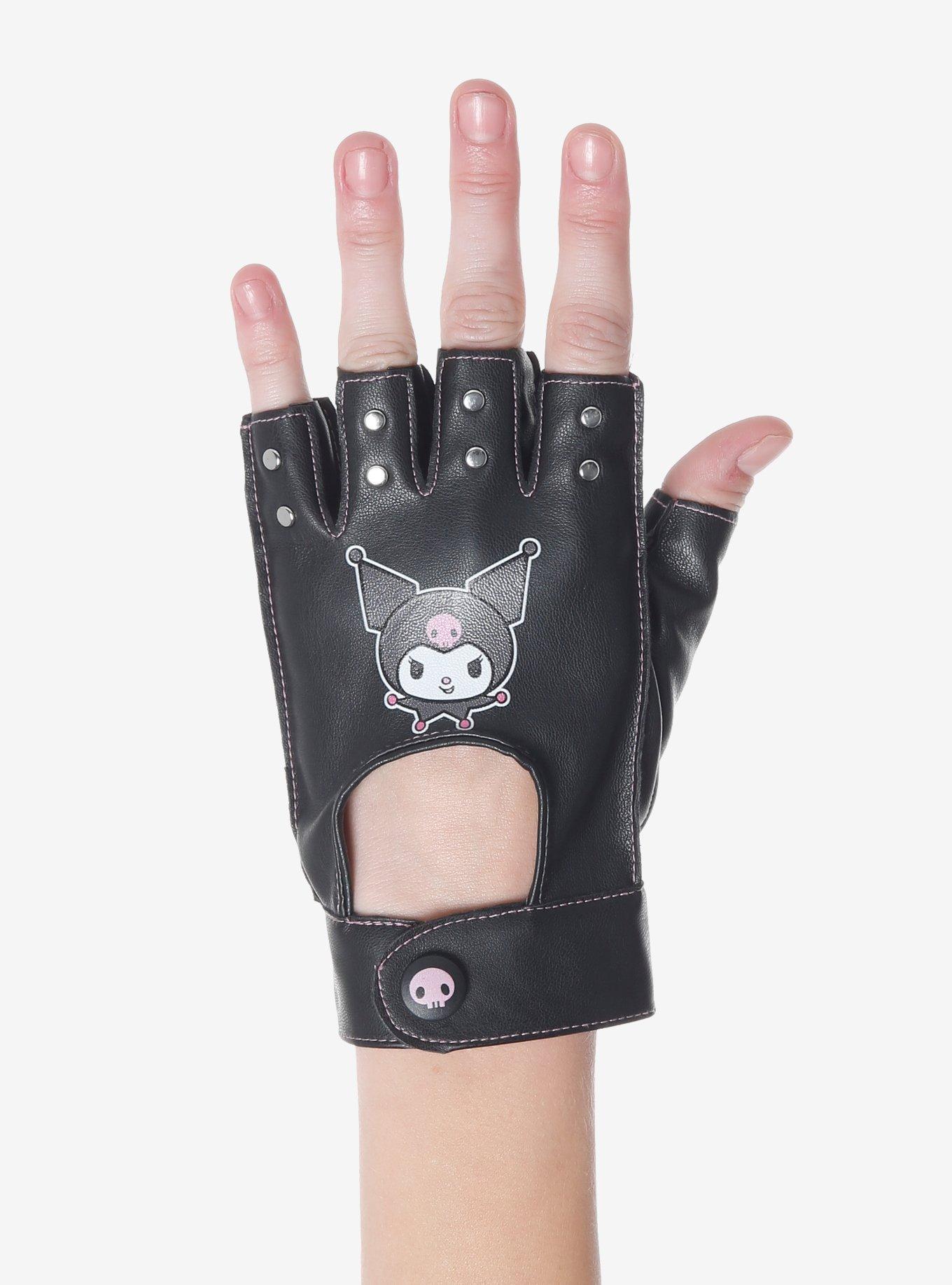 Kuromi Stud Fingerless Moto Gloves, , hi-res