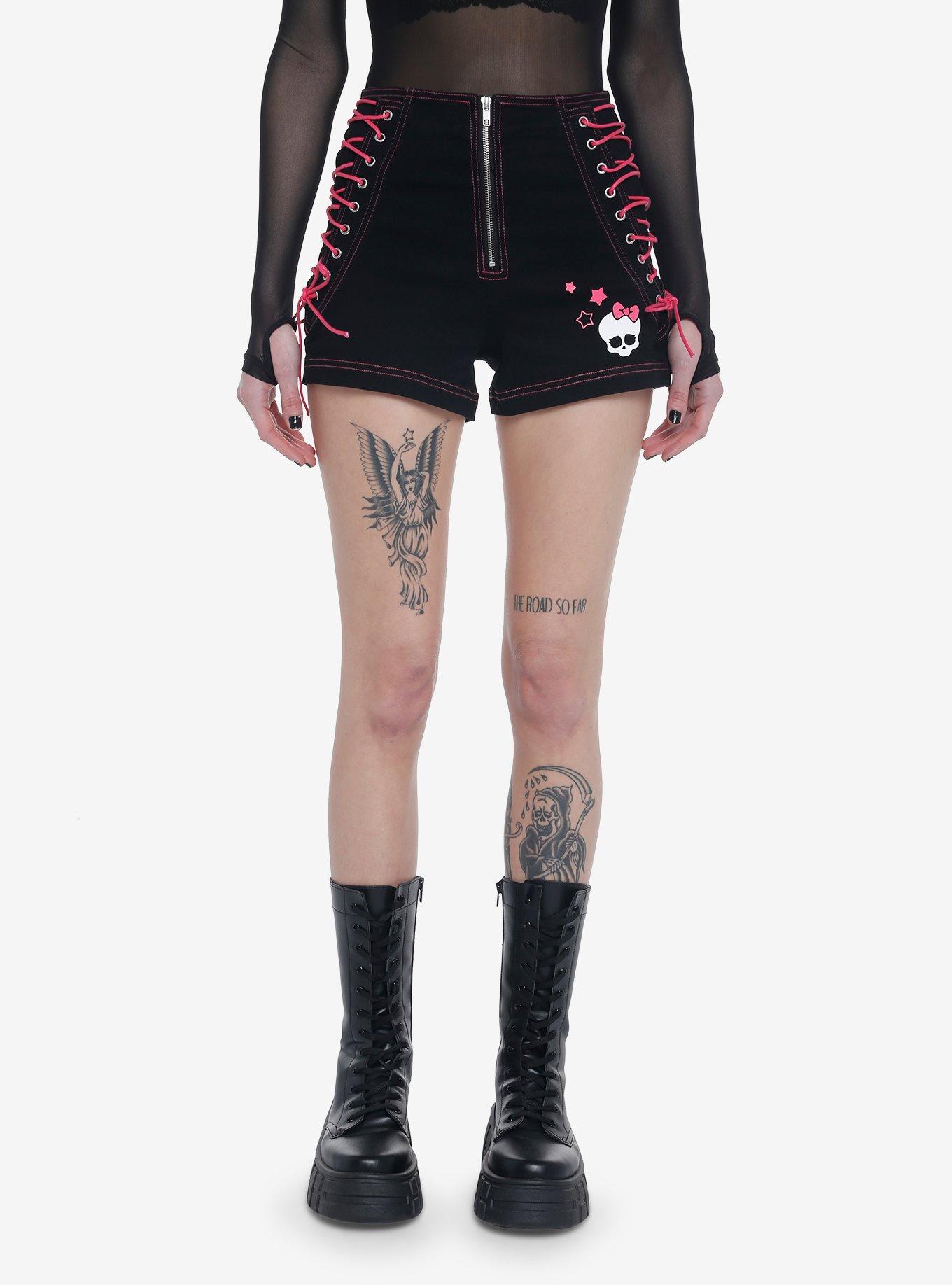 Monster High Black & Pink Lace-Up Shorts, MULTI, hi-res