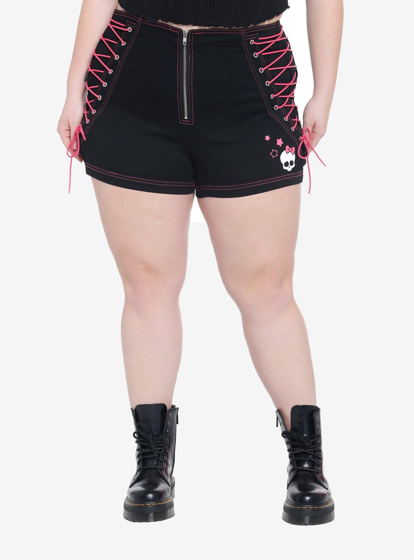 Monster High Black & Pink Lace-Up Shorts Plus Size | Hot Topic