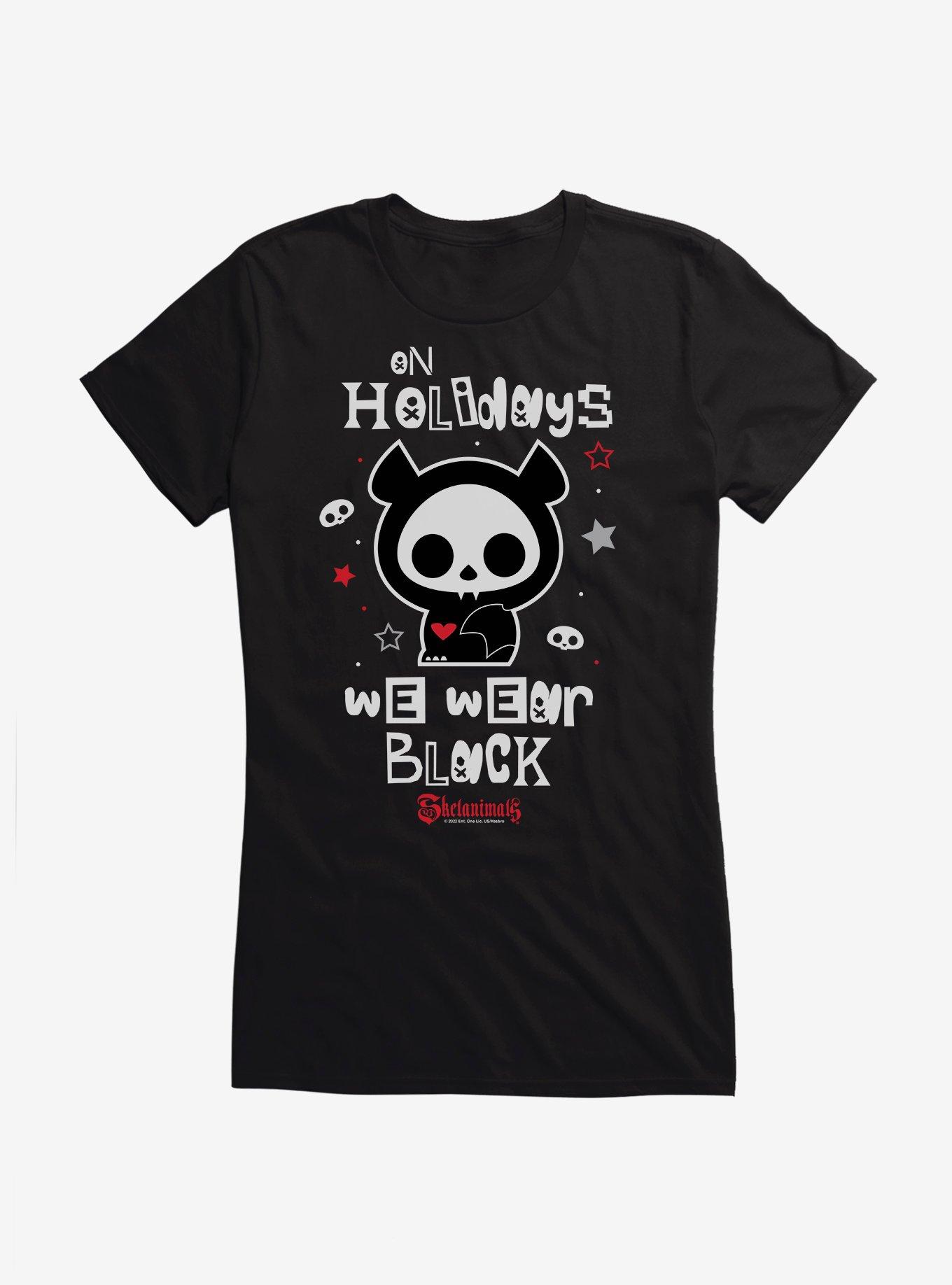 Skelanimals On Holidays We Wear Black Girls T-Shirt, , hi-res