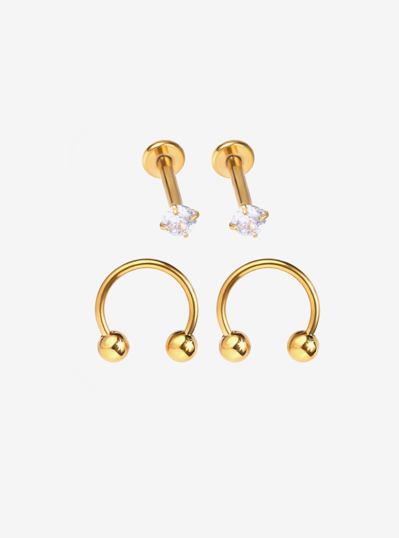 16G Steel Gold CZ Circular Barbell & Stud 4 Pack, GOLD, hi-res