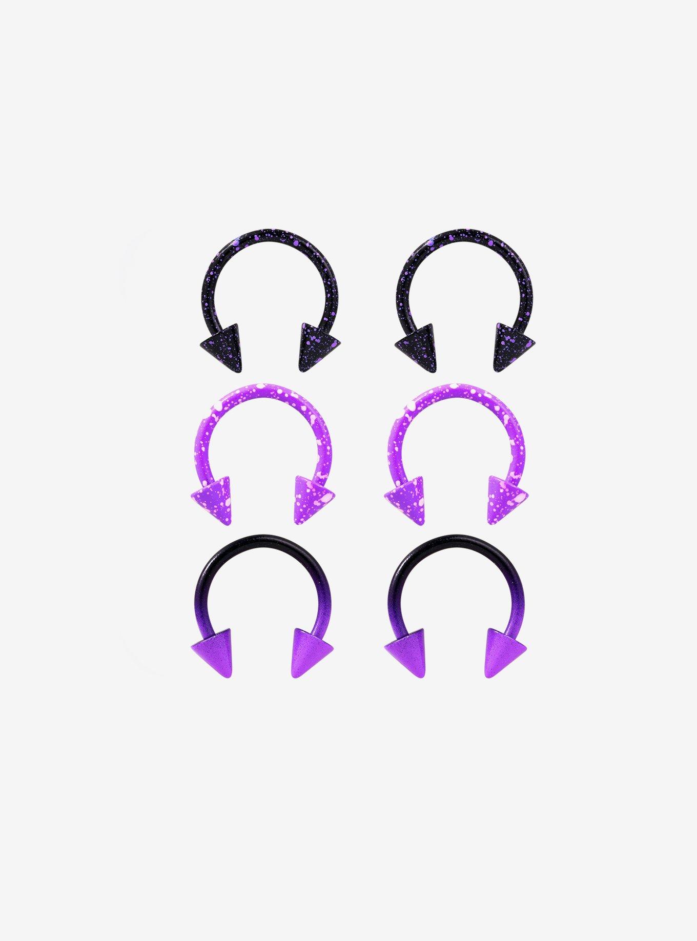 18G Steel Purple & Black Splatter Circular Barbell 3 Pack, , hi-res