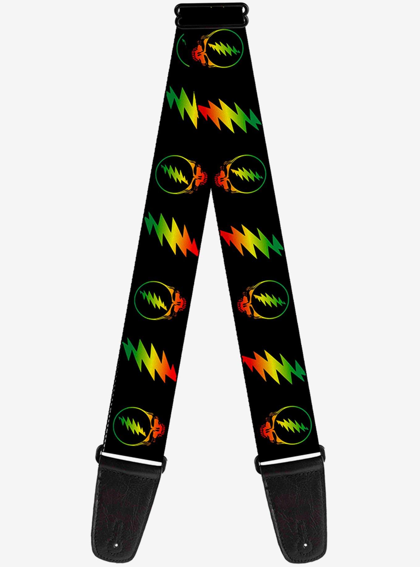 Grateful Dead Steal Your Face Lightning Bolt Repeat Rasta Guitar Strap, , hi-res