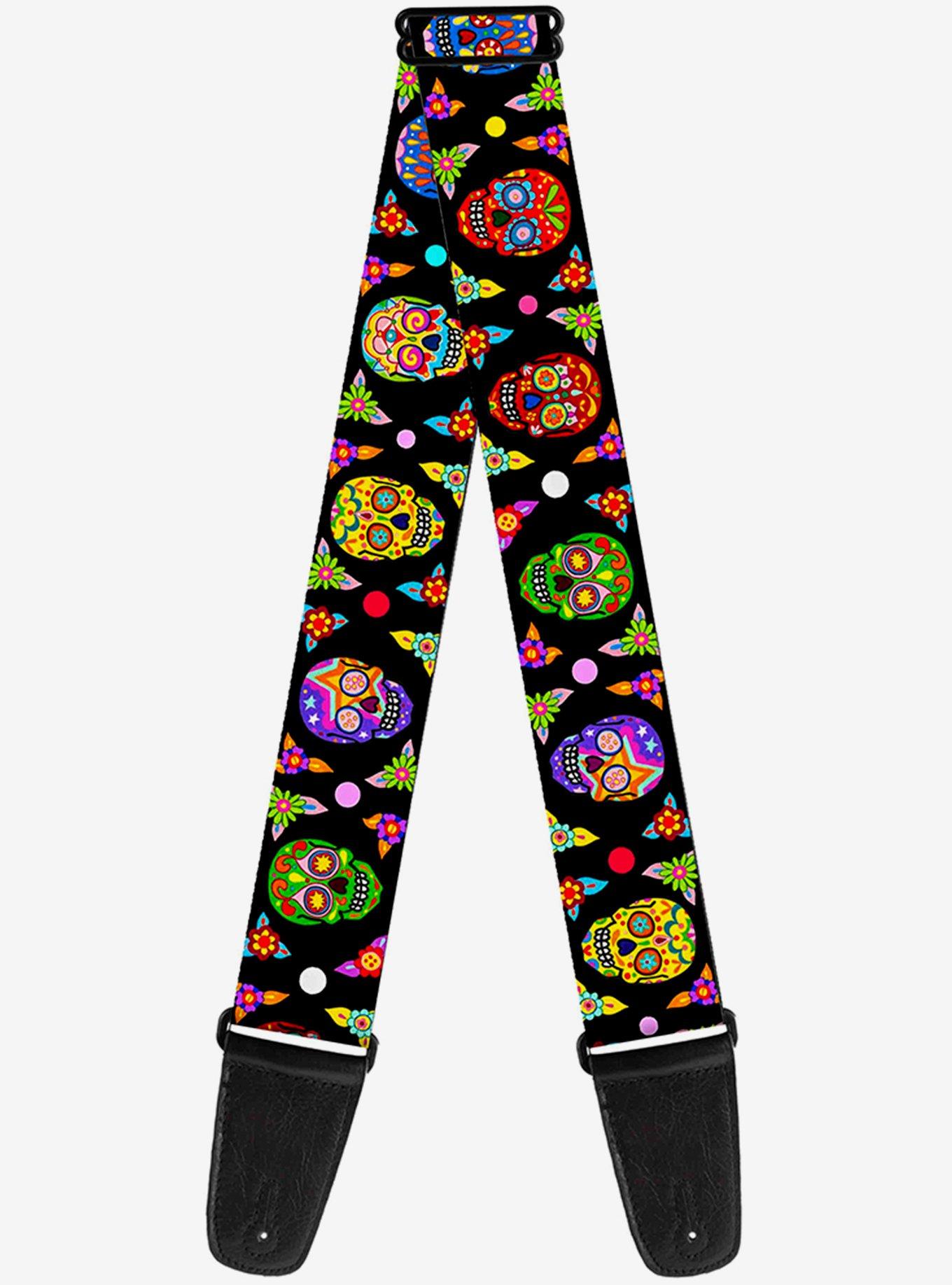Colorful Calaveras Black Multi Color Guitar Strap, , hi-res