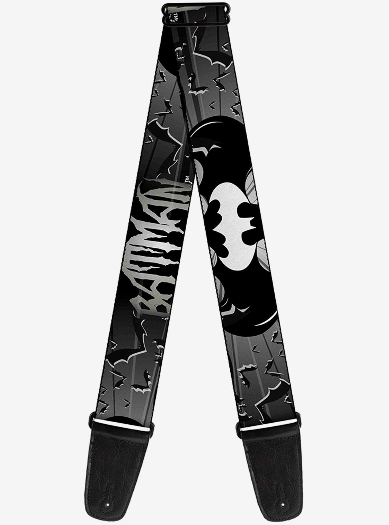 DC Comics Batman Flying Bats Black White Guitar Strap, , hi-res