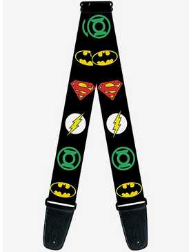 DC Comics Justice League Superhero Logos Guitar Strap, , hi-res