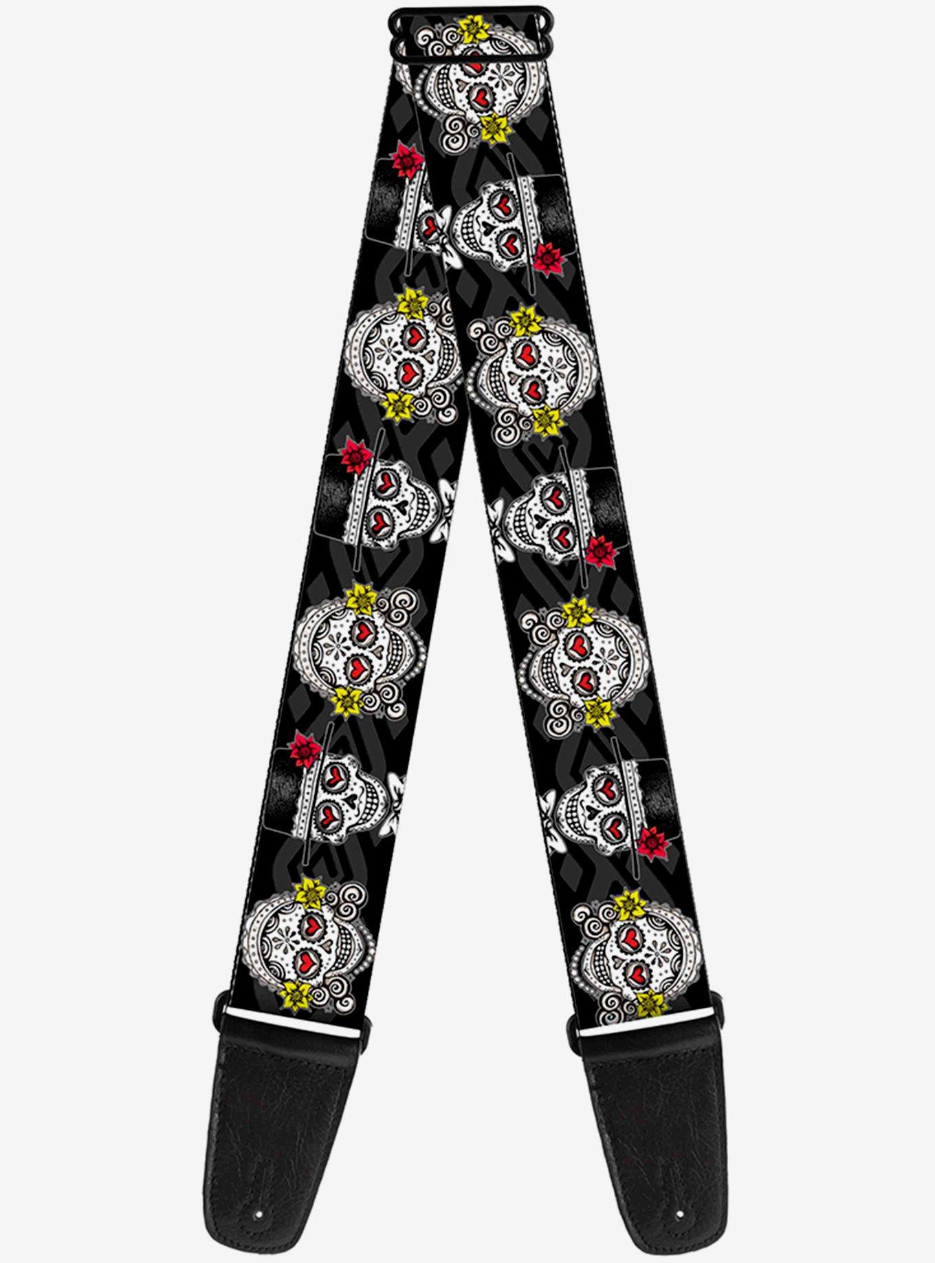 The Lovers Skulls Los Novios Black Guitar Strap, , hi-res