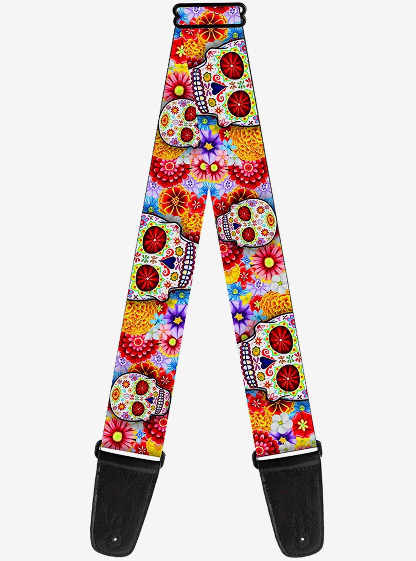 Sugar Skull Starburst White Multi Color Guitar Strap, , hi-res
