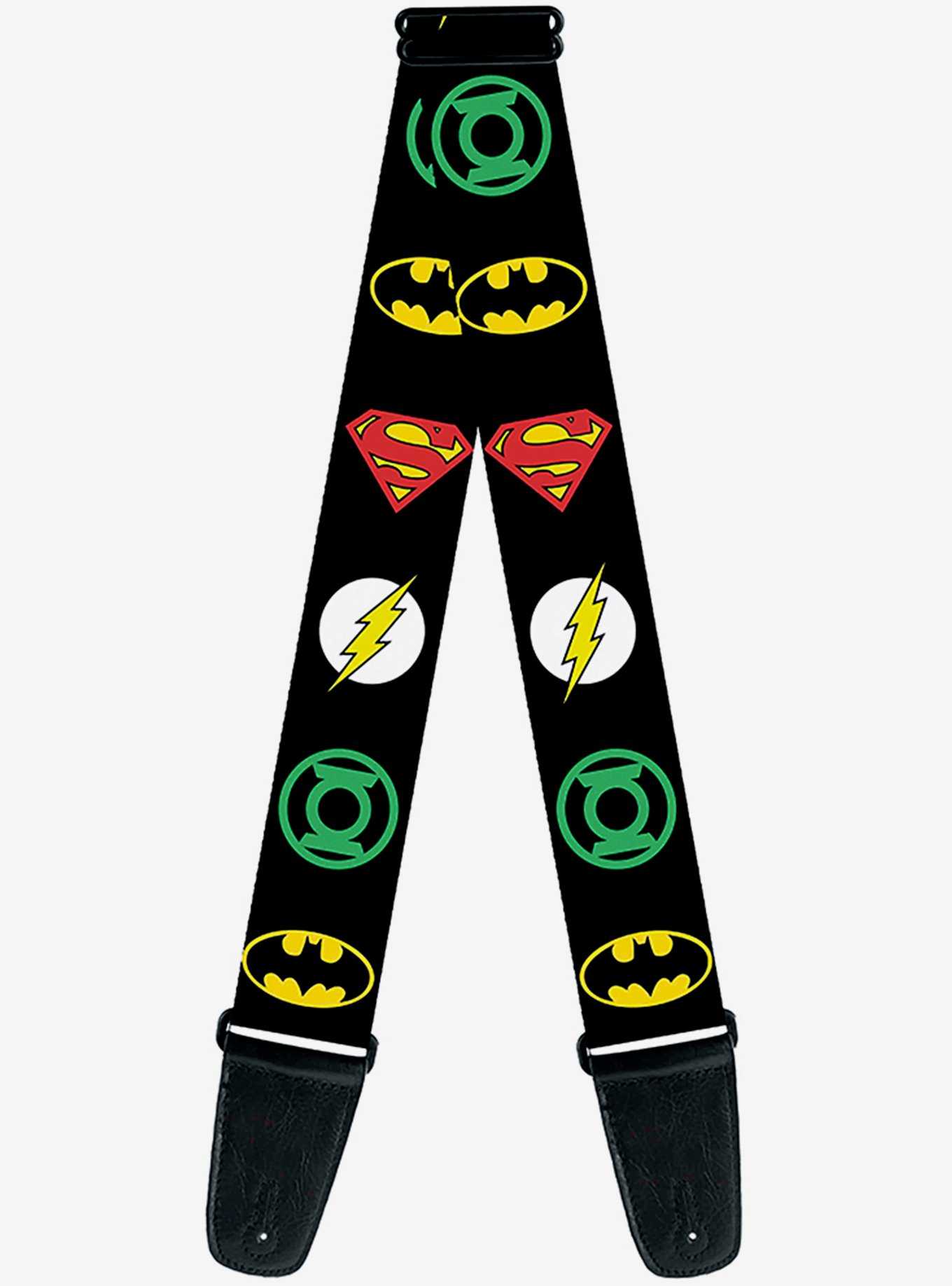 DC Comics Justice League Superhero Logos Guitar Strap, , hi-res