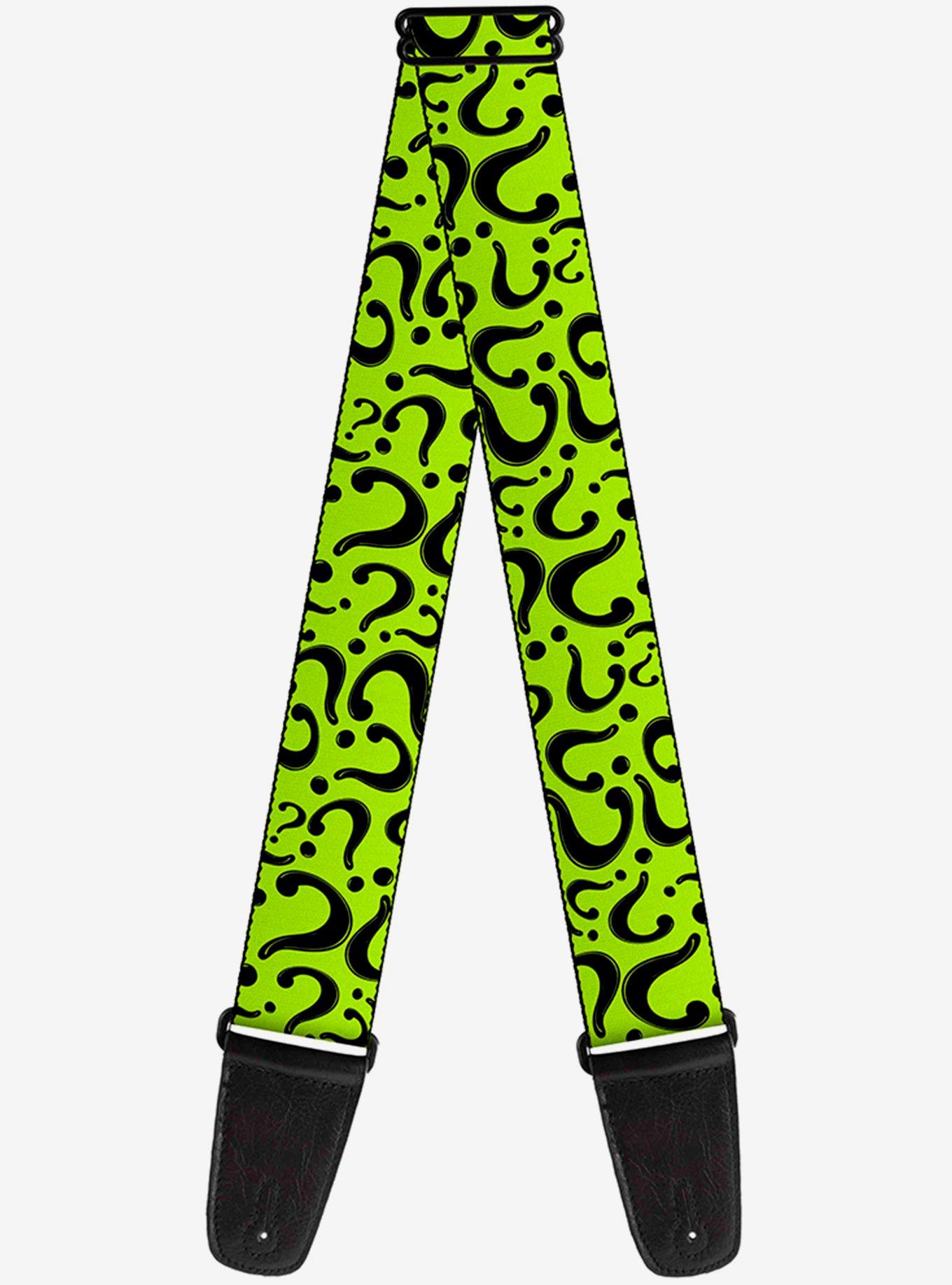 DC Comics Question Mark Scattered Lime Green Black Guitar Strap, , hi-res