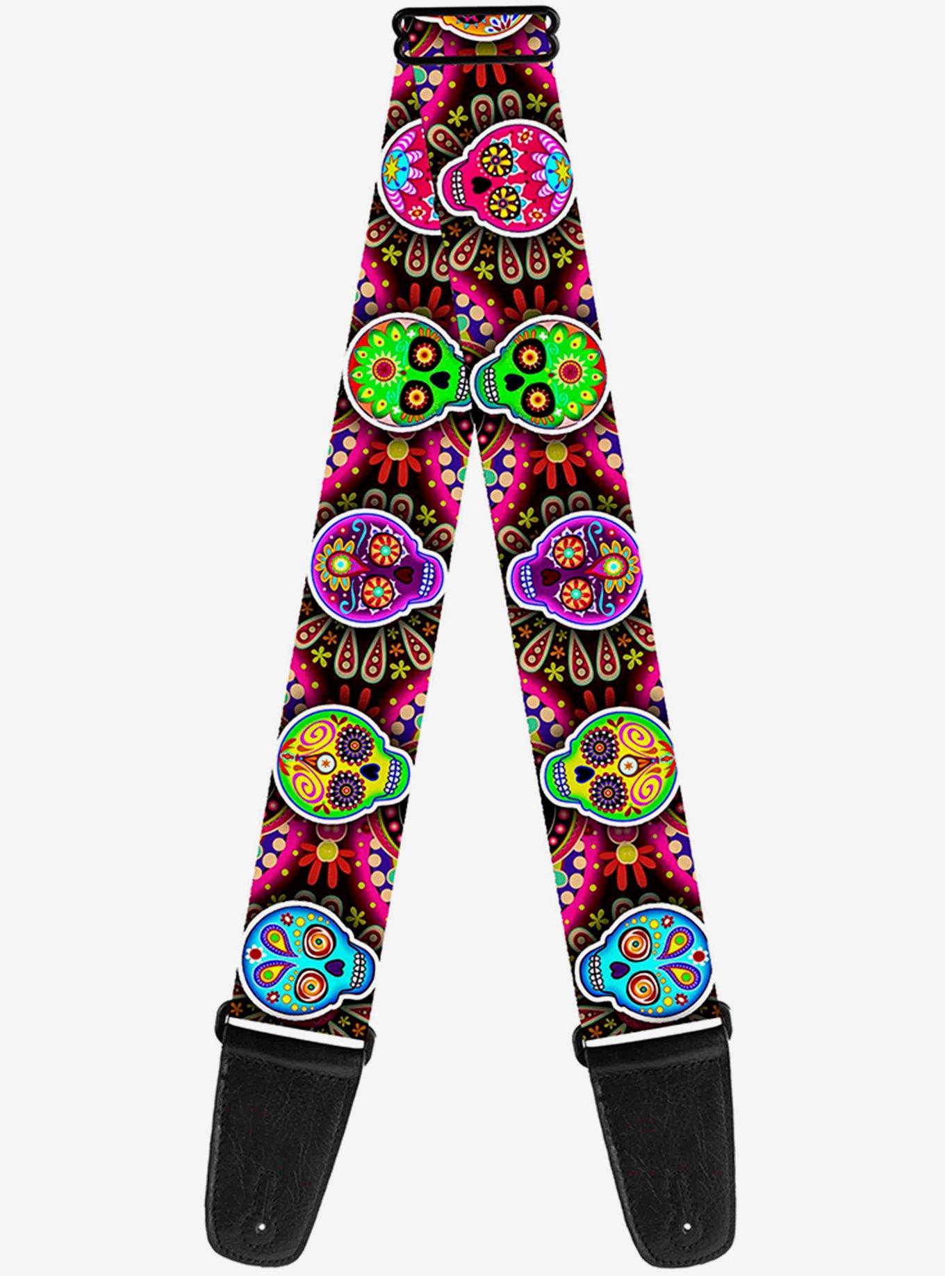 Six Sugar Skulls Multi Color Guitar Strap, , hi-res