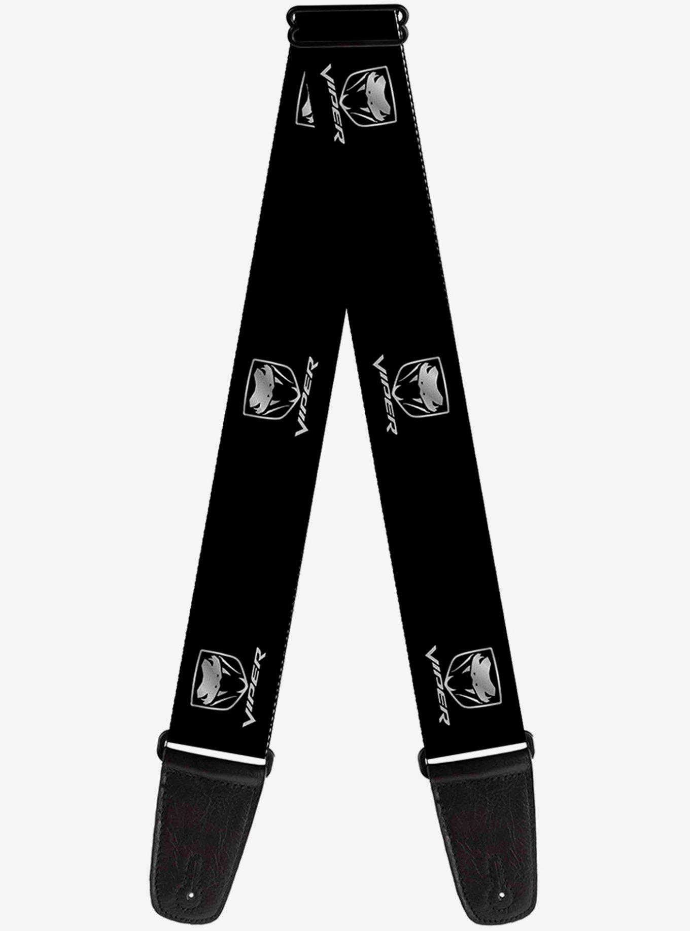 Dodge Viper Black Silver Logo Repeat Guitar Strap, , hi-res