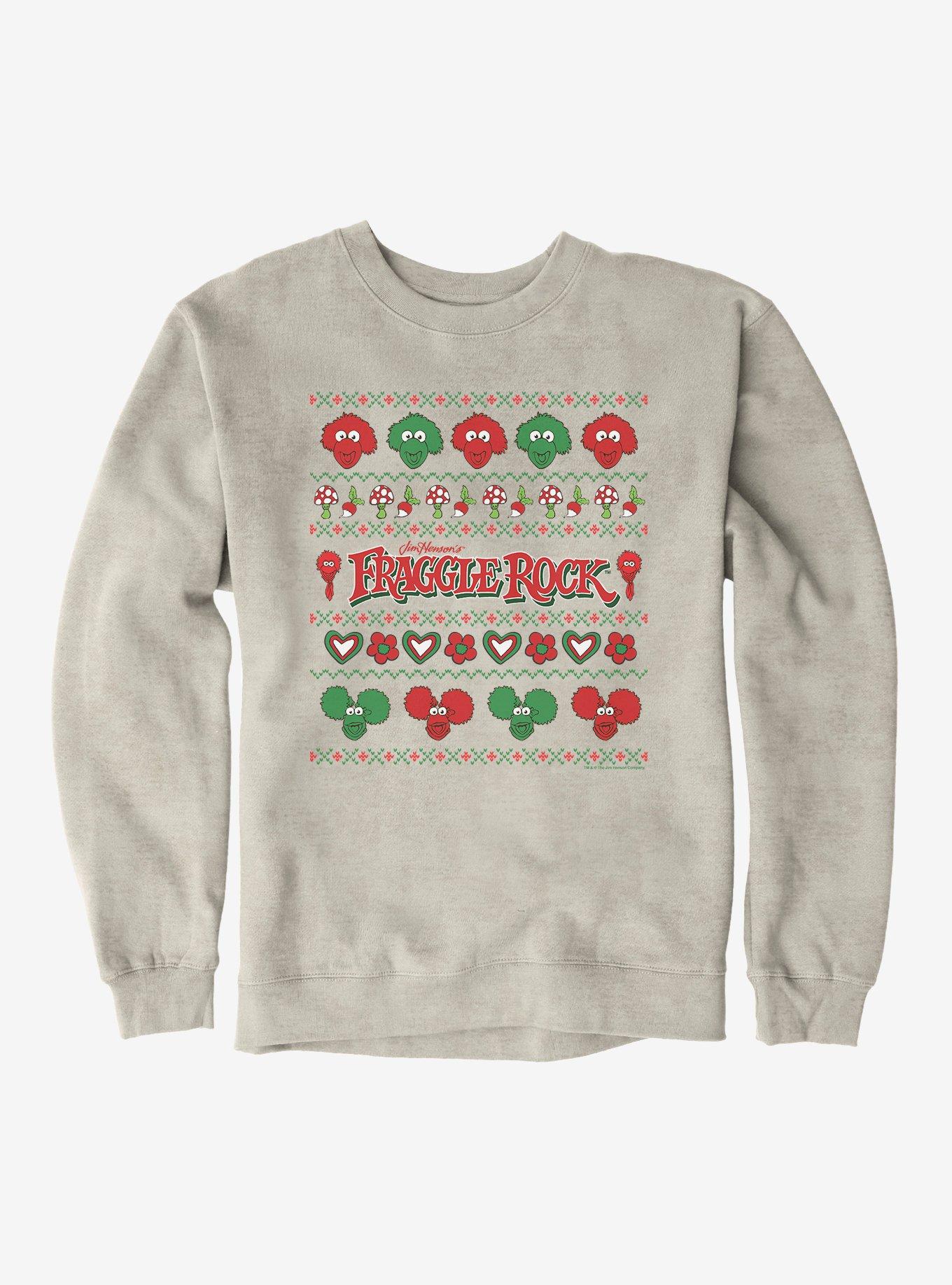Jim Henson's Fraggle Rock Ugly Christmas Sweater Pattern Sweatshirt, OATMEAL HEATHER, hi-res