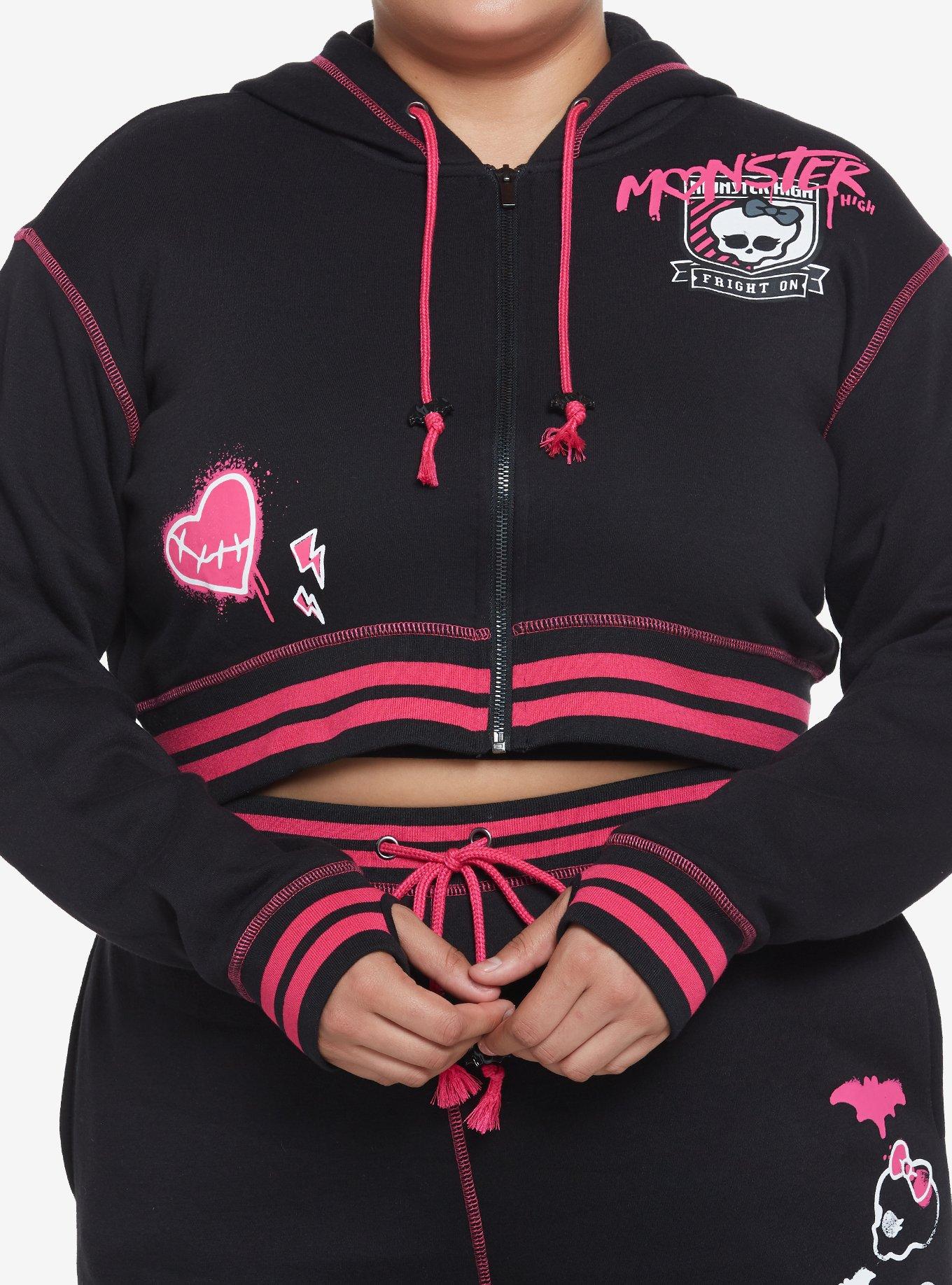 Monster High Skullette Girls Crop Hoodie Plus Size, BLACK, hi-res