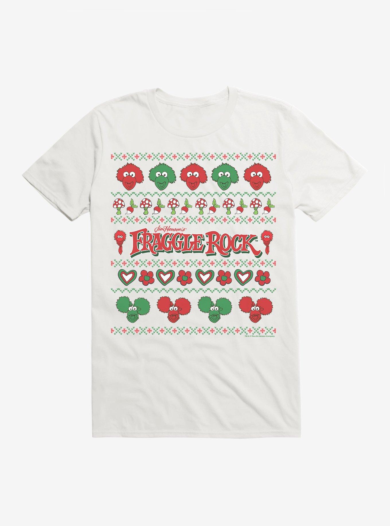 Jim Henson's Fraggle Rock Ugly Christmas Sweater Pattern T-Shirt, WHITE, hi-res