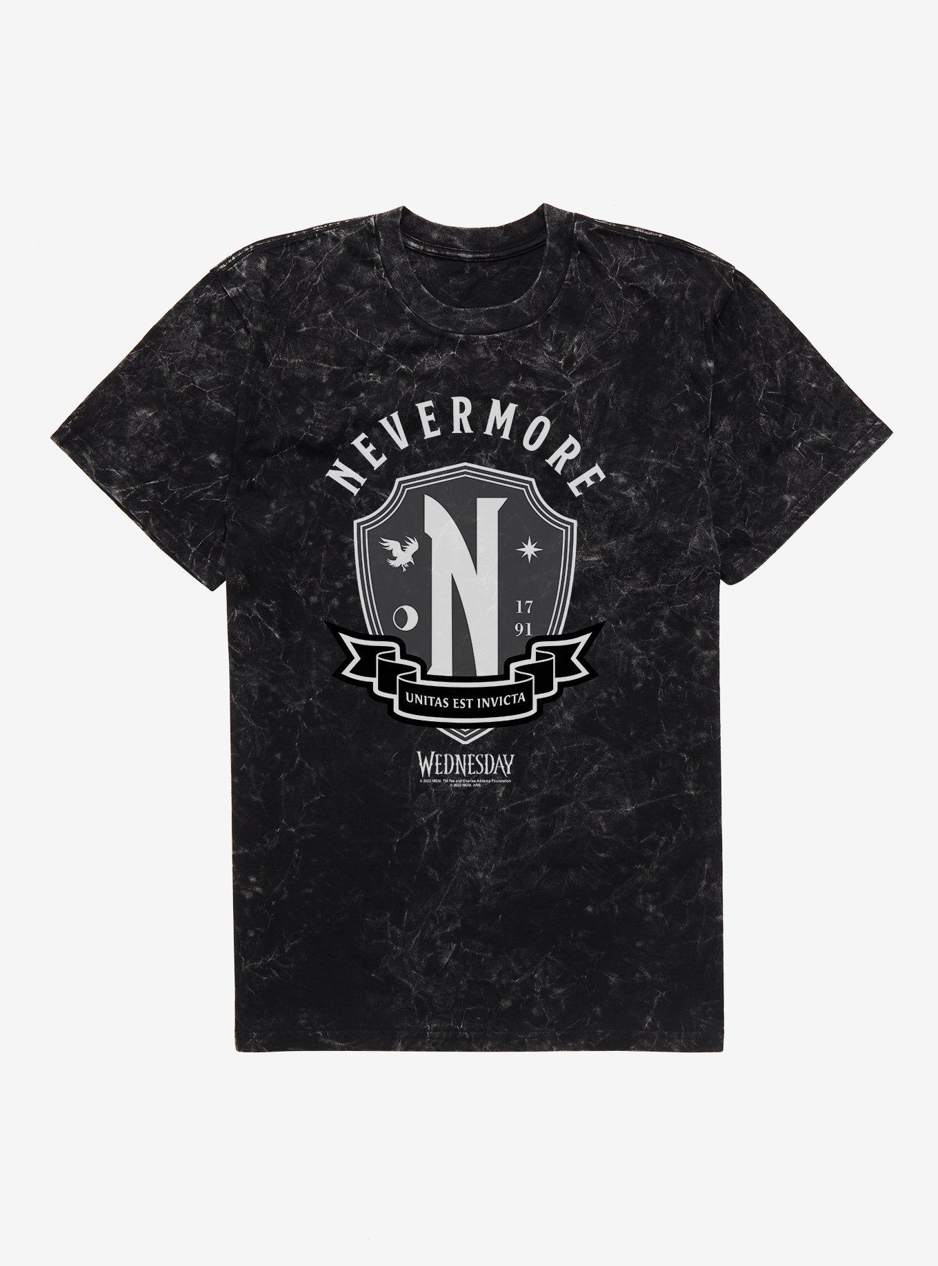 Wednesday Nevermore Academy Emblem Mineral Wash T-Shirt, , hi-res