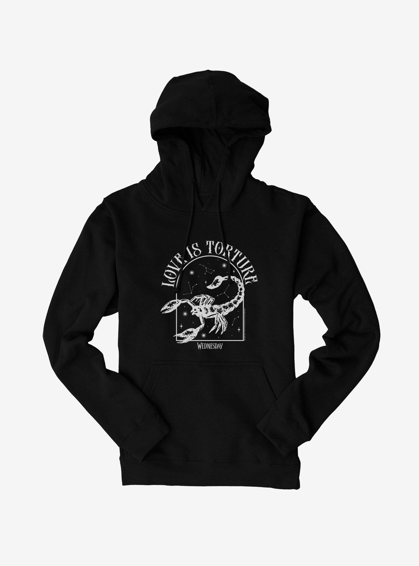 Wednesday Love Is Torture Hoodie, BLACK, hi-res