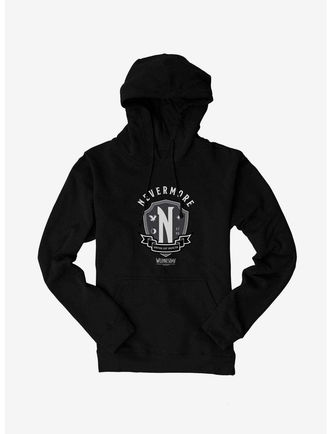 Wednesday Nevermore Academy Emblem Hoodie, BLACK, hi-res