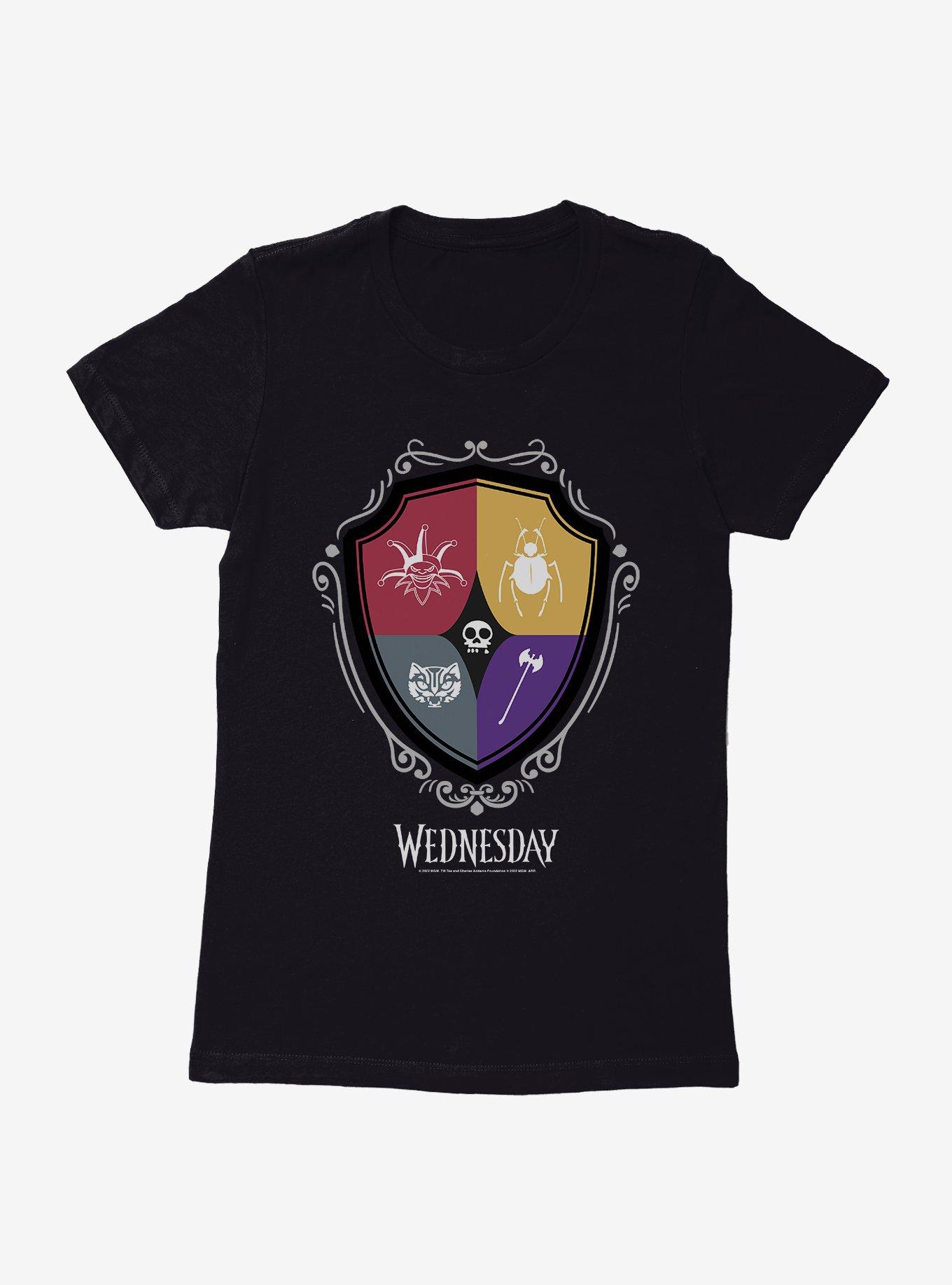 Wednesday Nevermore Academy Crest Icons Womens T-Shirt, , hi-res