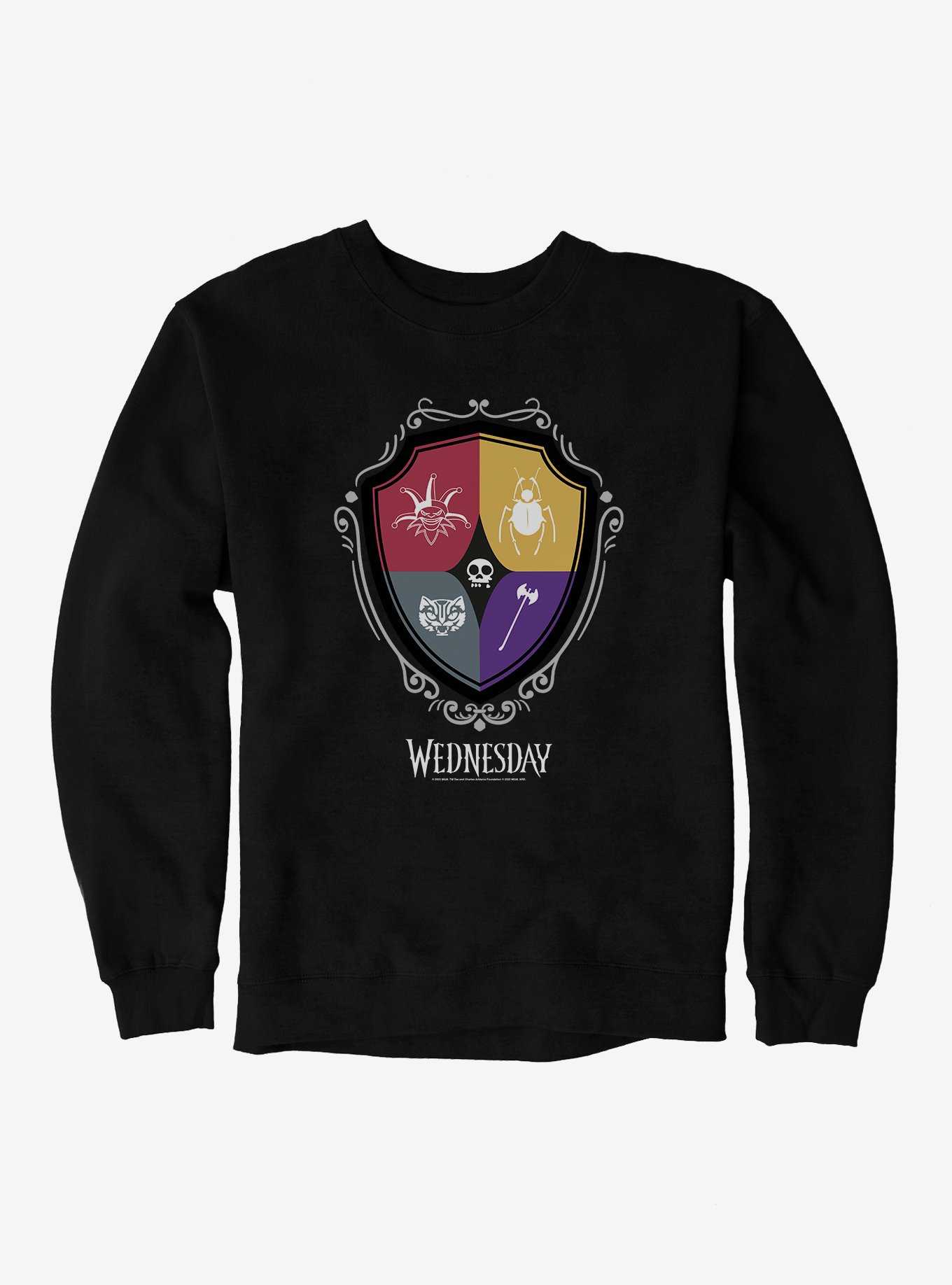 Wednesday Nevermore Academy Crest Icons Sweatshirt, , hi-res