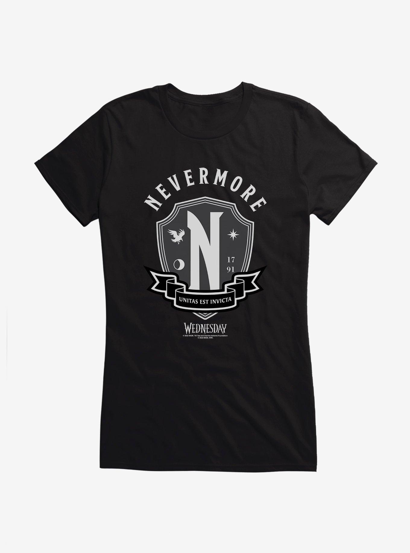 Wednesday Nevermore Academy Emblem Girls T-Shirt, BLACK, hi-res