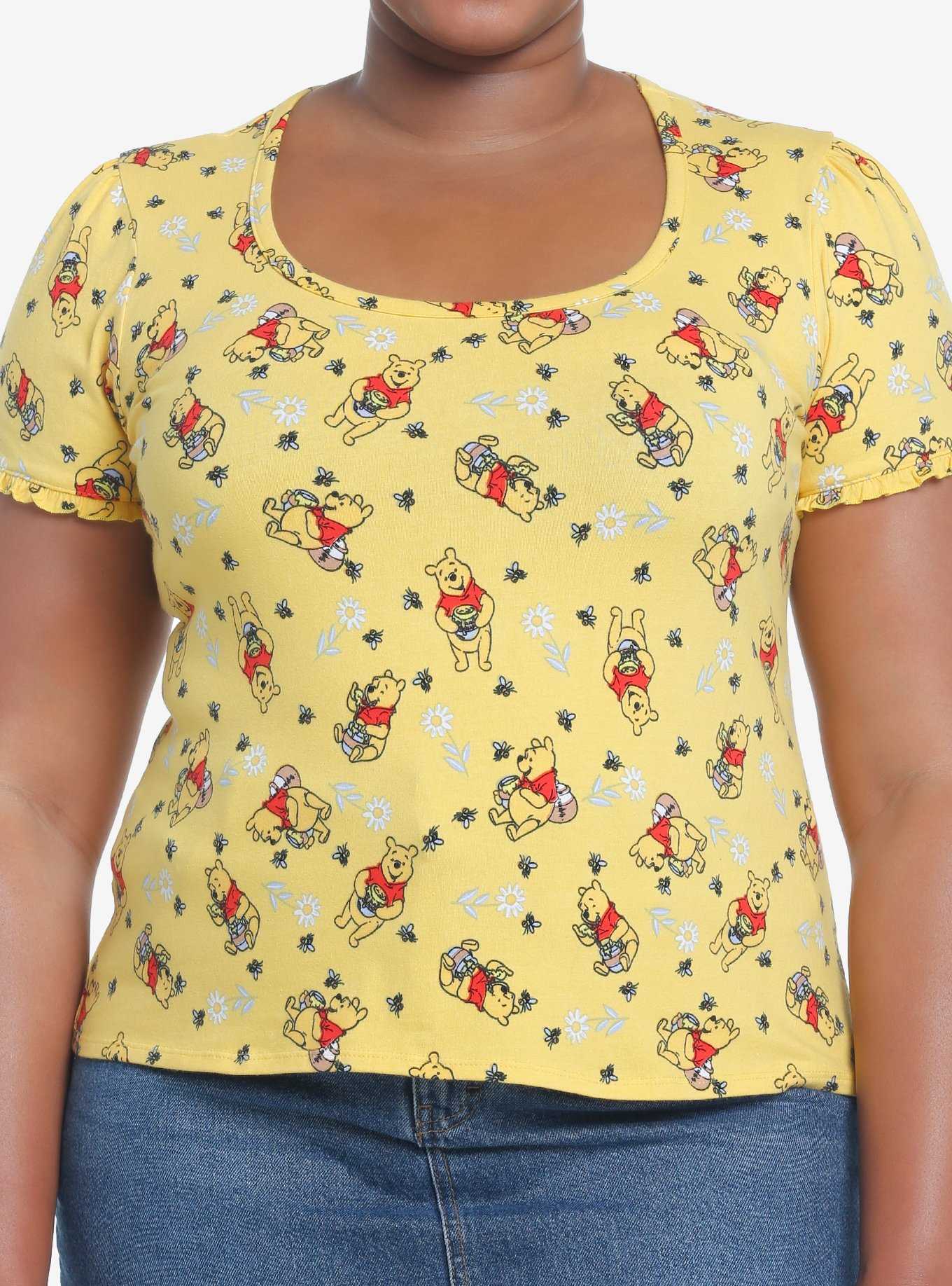 Disney Winnie The Pooh Floral Lettuce Trim Girls Top Plus Size, , hi-res