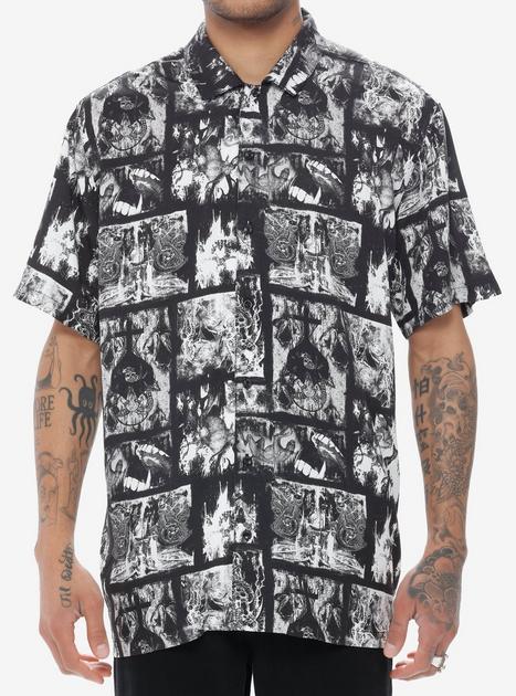 Dark Creatures Collage Woven Button-Up | Hot Topic