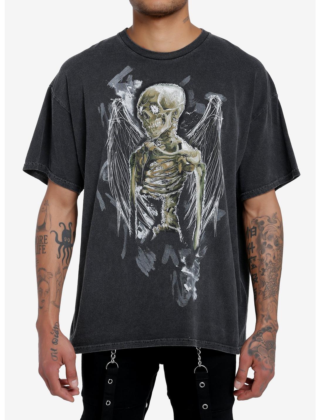 Winged Skeleton Oversized T-Shirt, BLACK  WHITE, hi-res