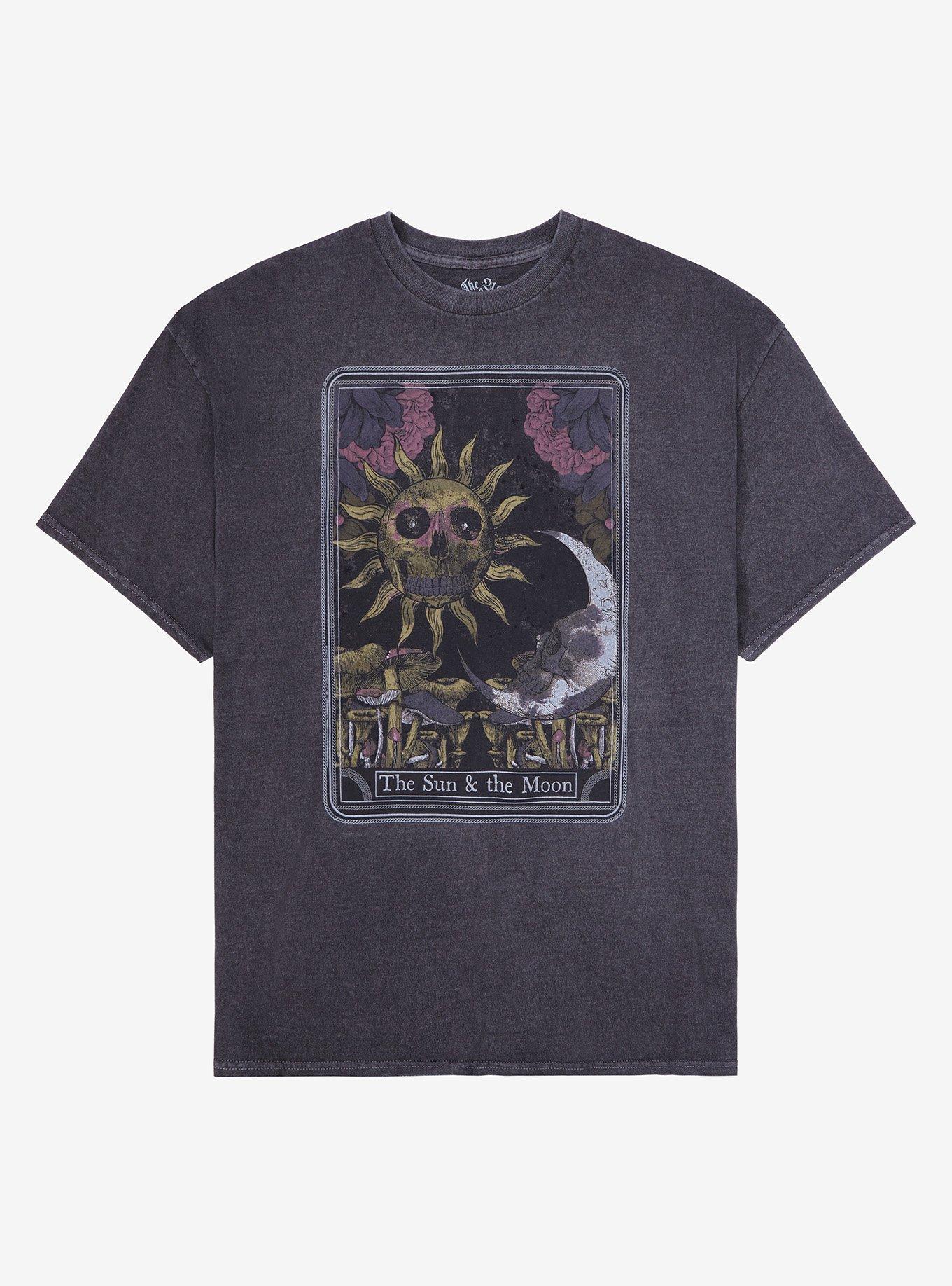 The Sun & The Moon Tarot Card Washed T-Shirt, GREY, hi-res