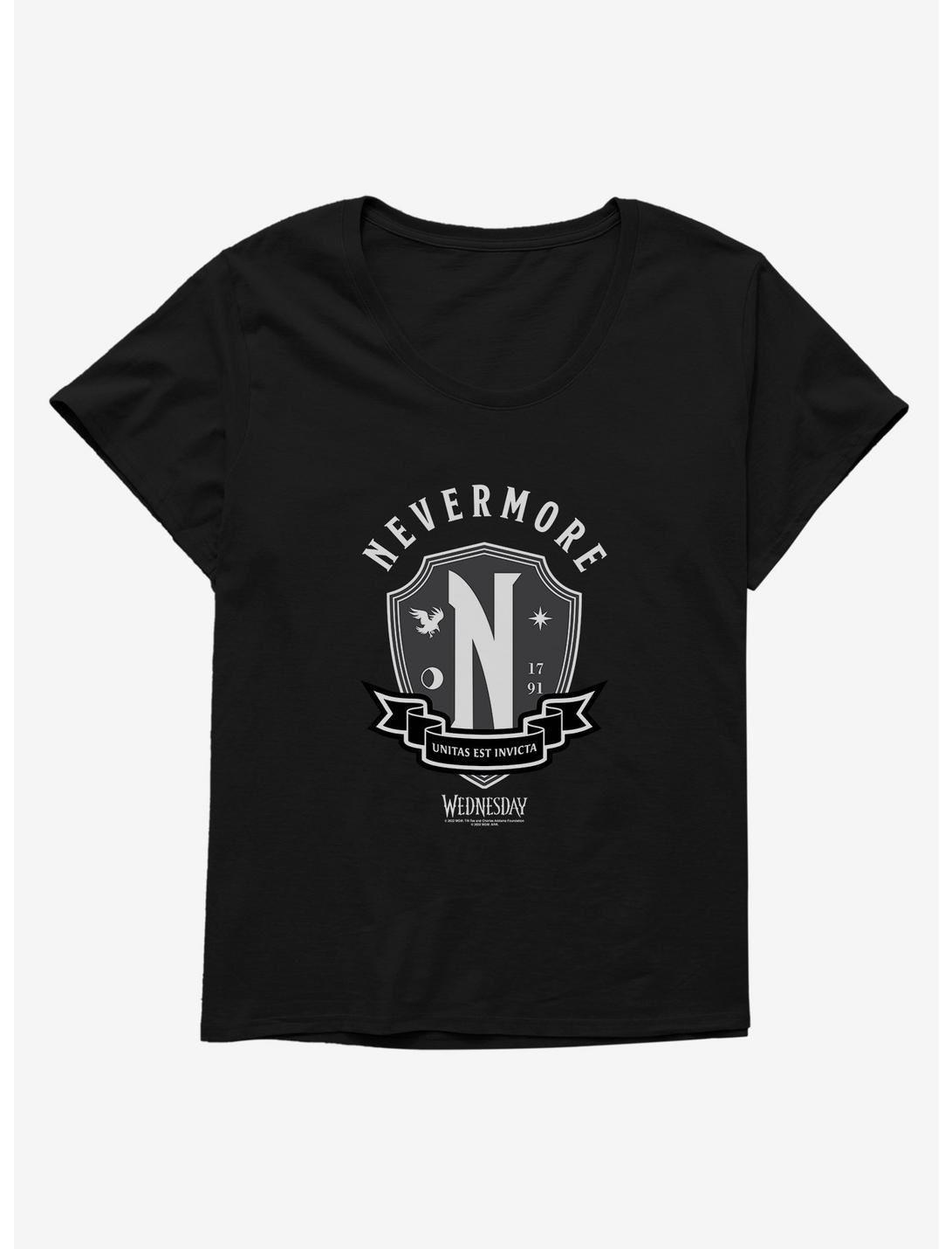 Wednesday Nevermore Academy Emblem Womens T-Shirt Plus Size, BLACK, hi-res