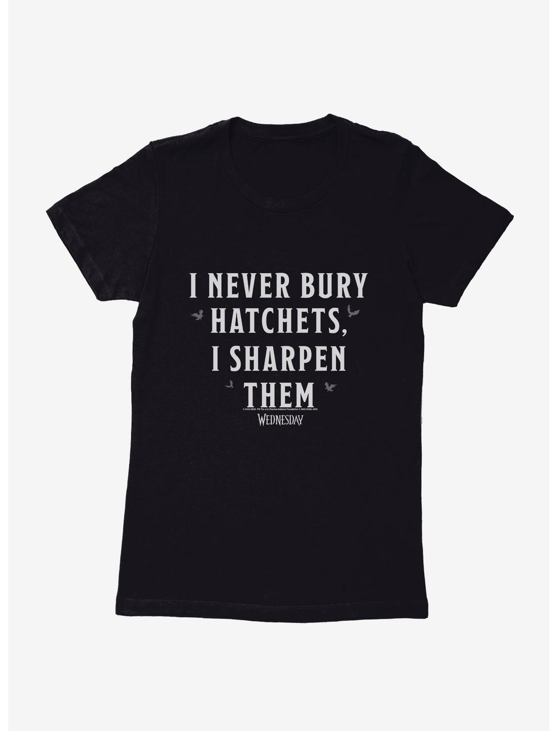 Wednesday I Never Bury Hatchets Womens T-Shirt, BLACK, hi-res