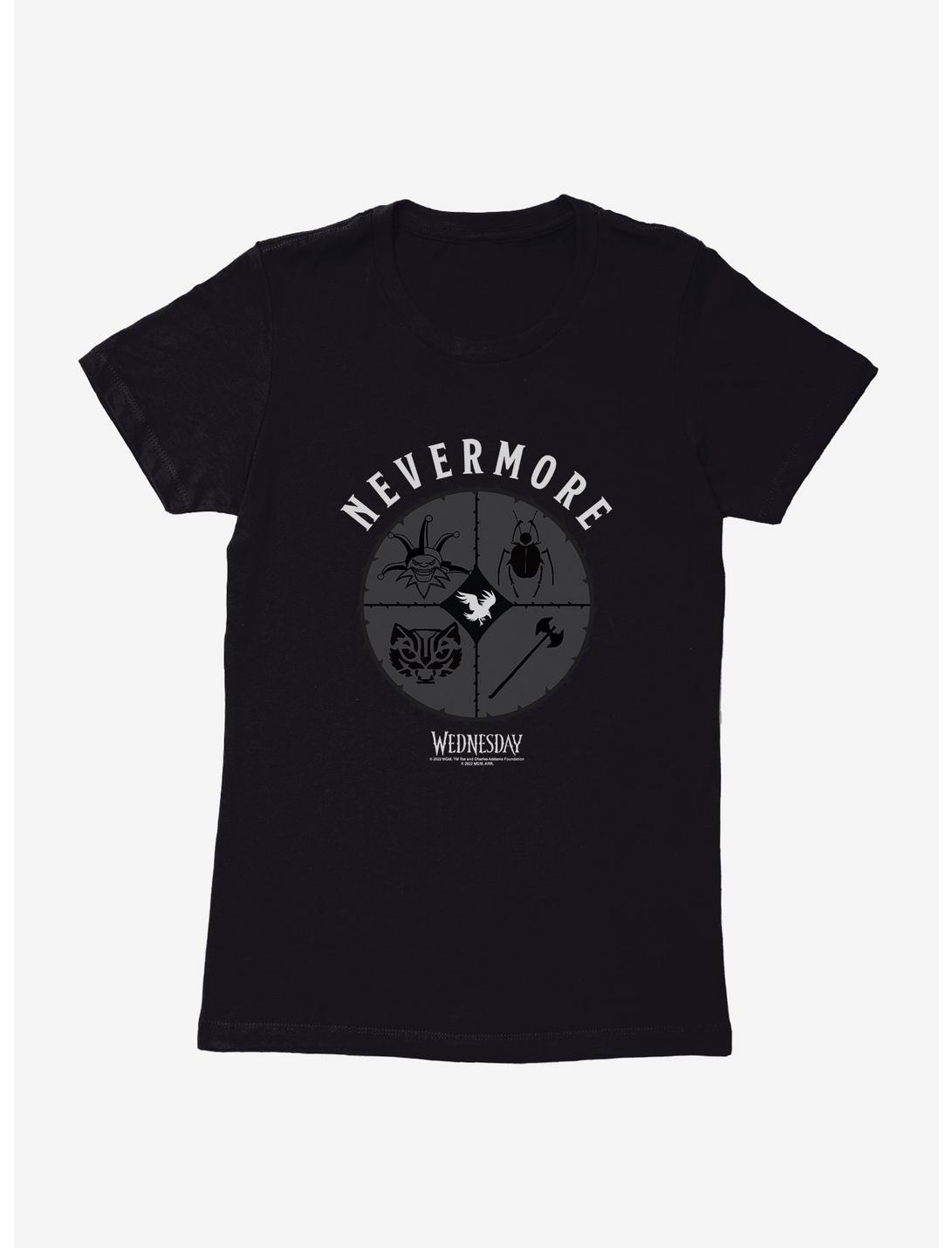 Wednesday Nevermore Icon Set Womens T-Shirt, BLACK, hi-res