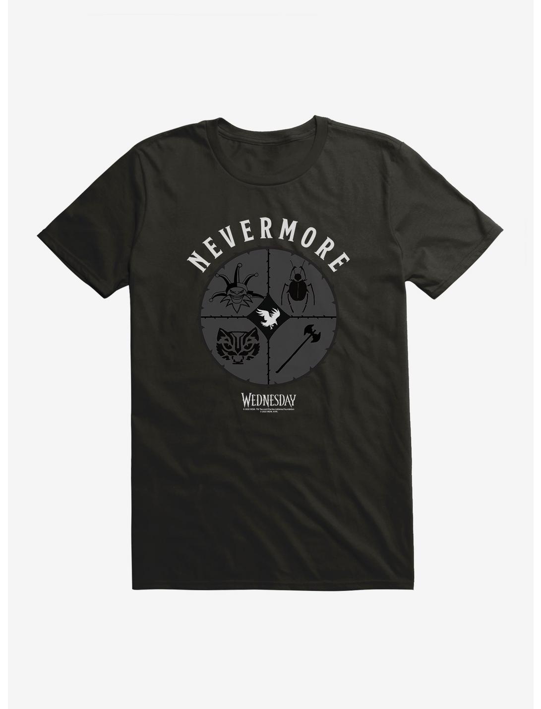 Wednesday Nevermore Icon Set T-Shirt, BLACK, hi-res