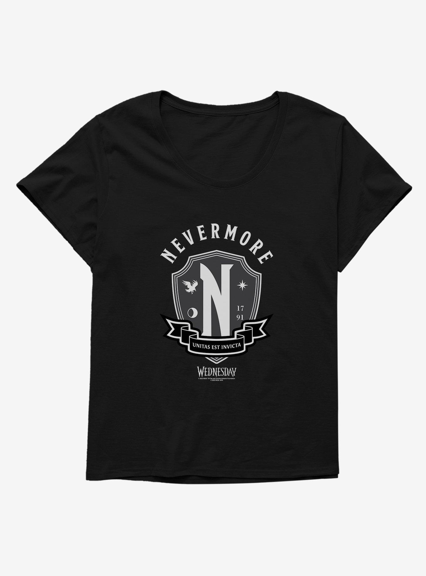 Wednesday Nevermore Academy Emblem Womens T-Shirt Plus Size, BLACK, hi-res