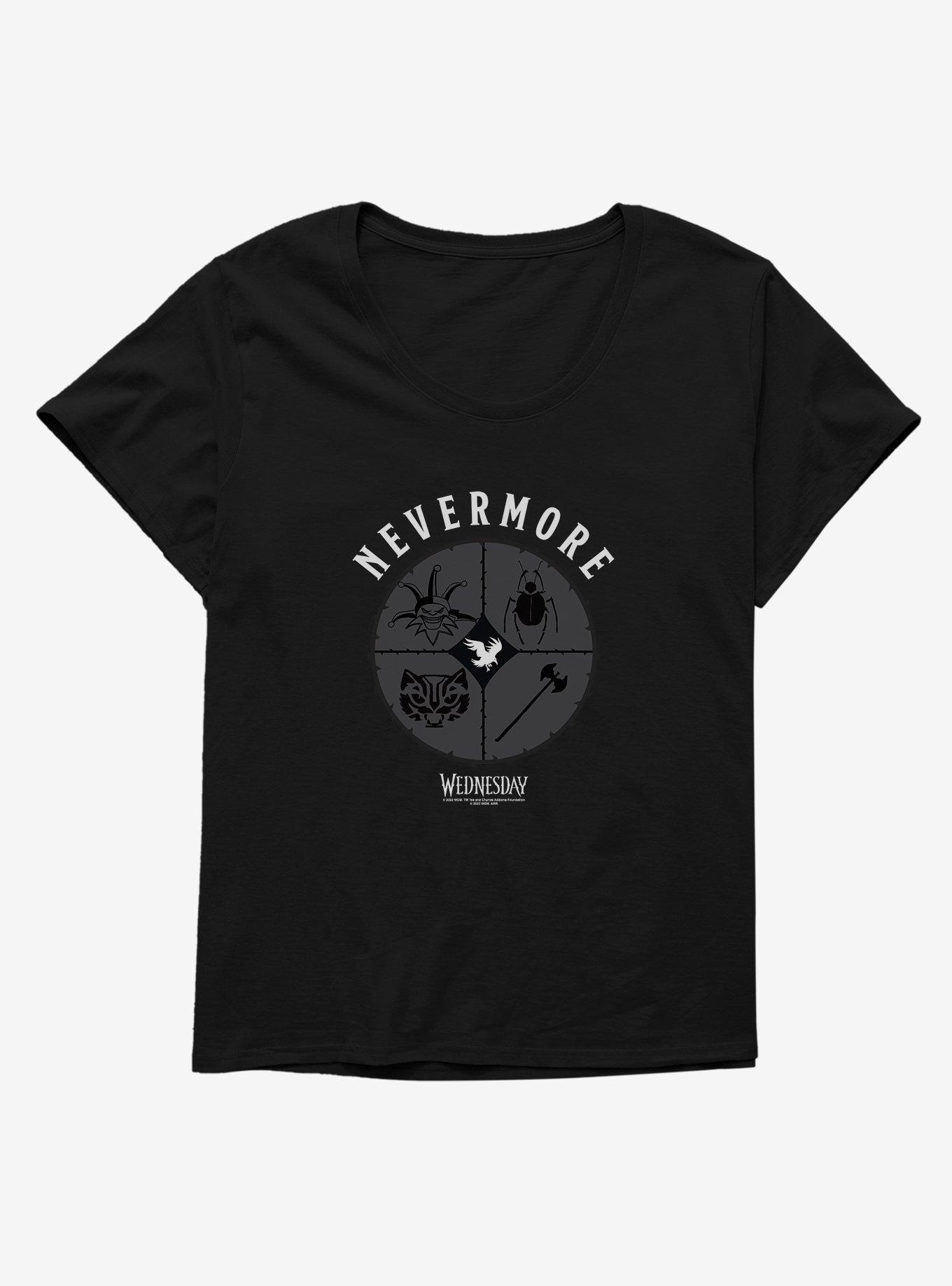 Wednesday Nevermore Icon Set Womens T-Shirt Plus Size, BLACK, hi-res