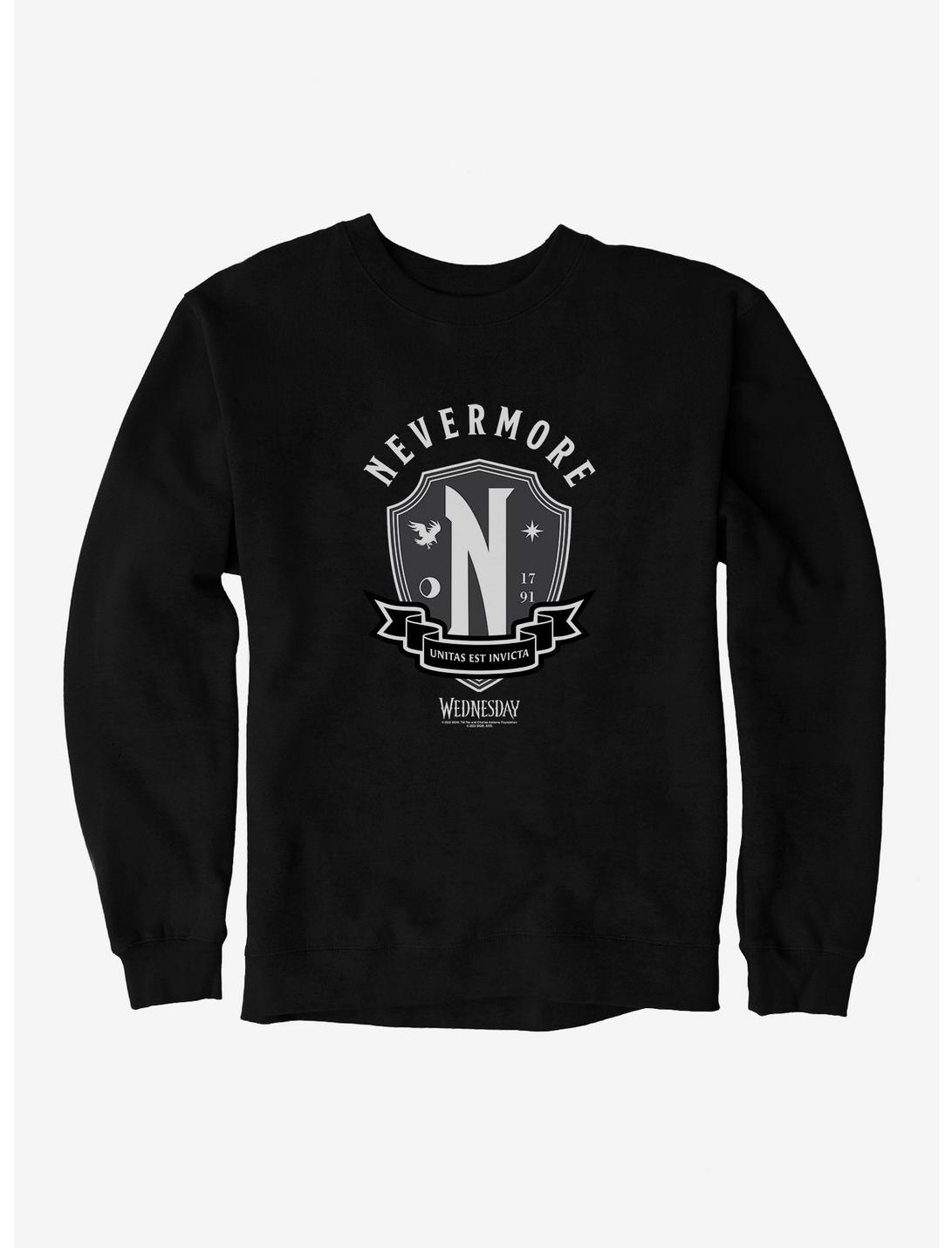 Wednesday Nevermore Academy Emblem Sweatshirt, BLACK, hi-res