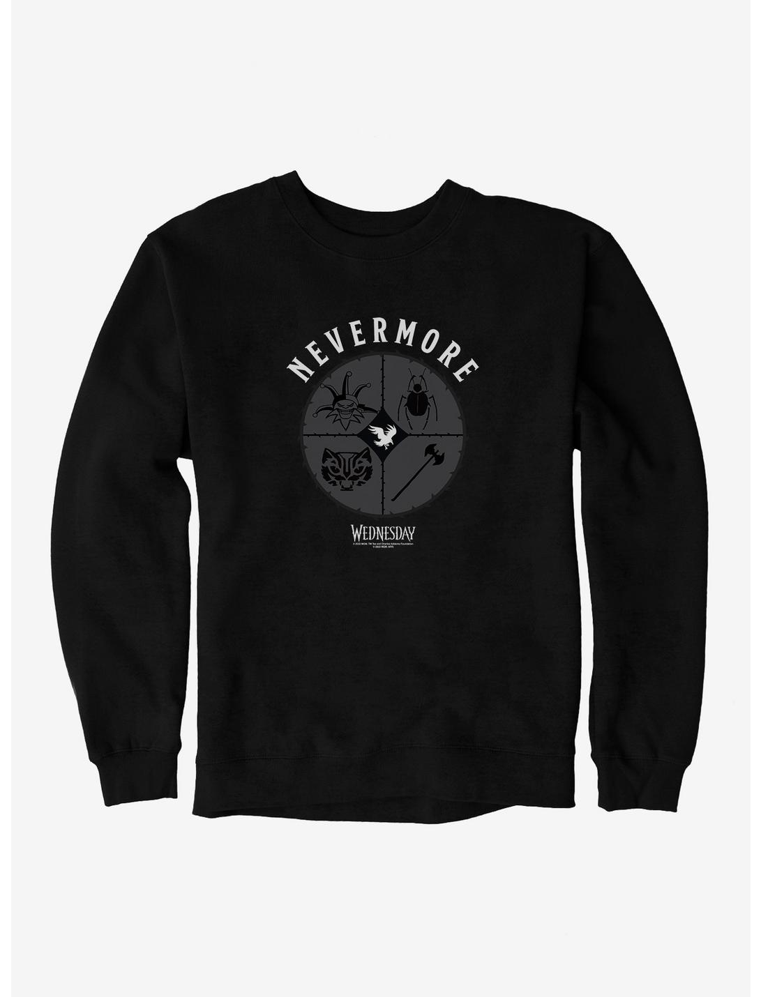 Wednesday Nevermore Icon Set Sweatshirt, BLACK, hi-res